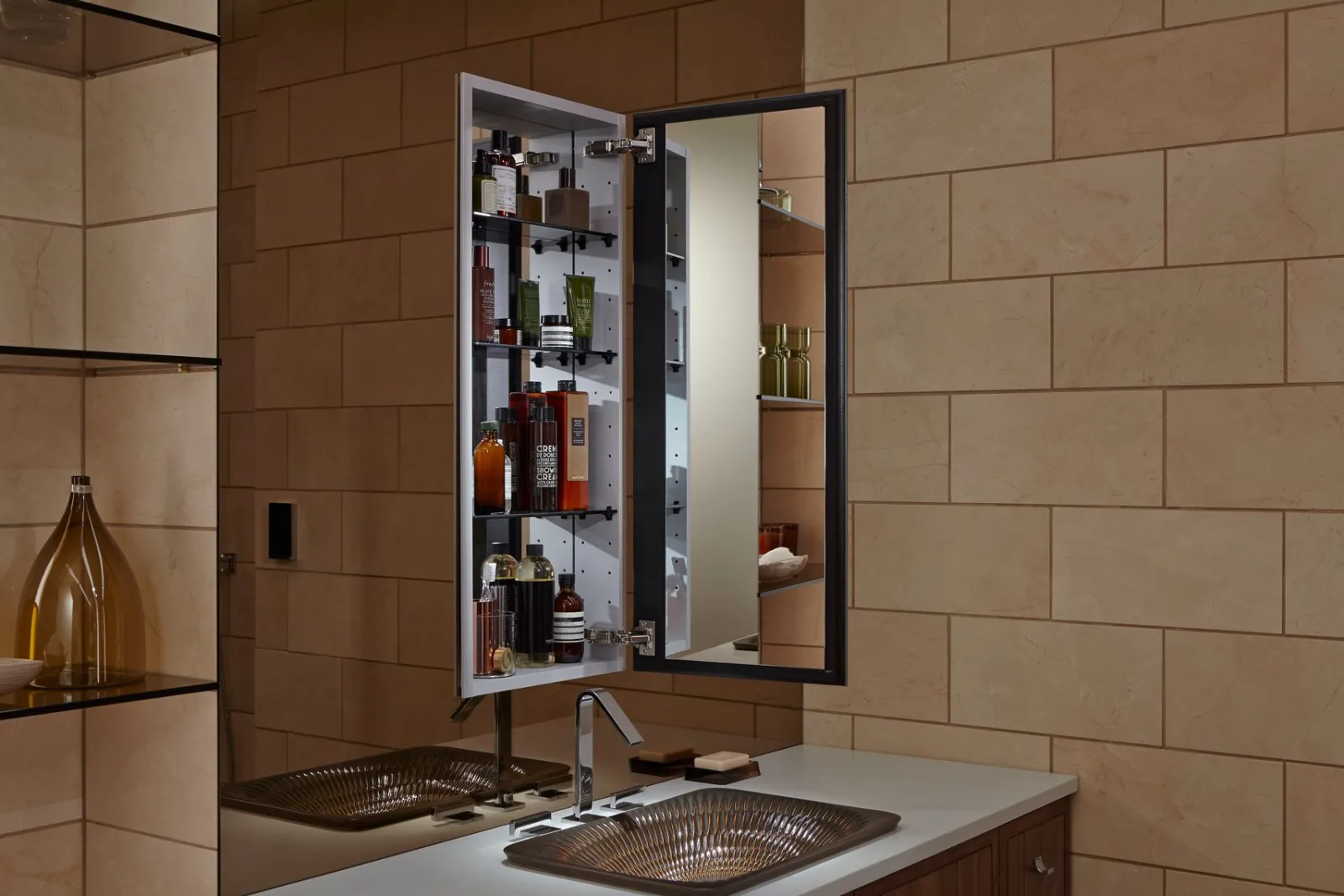 15" W x 36-1/8" H aluminum single-door medicine cabinet with 170 degree hinge^Kohler New