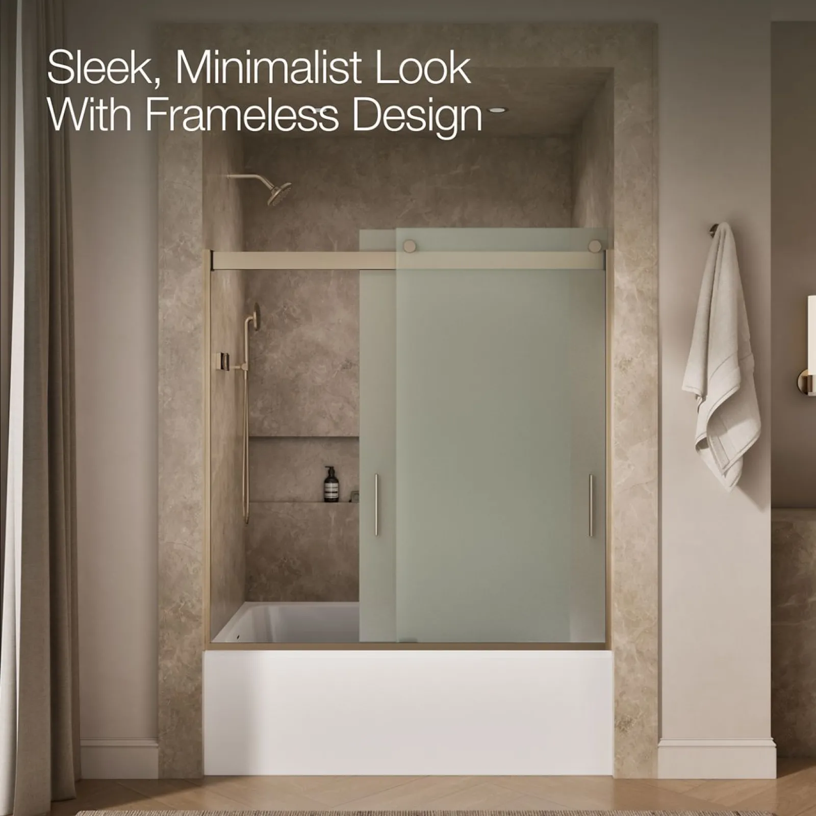 56-5/8"-59-5/8" W x 62" H bypass bath door with 1/4"-thick Frosted glass^Kohler New