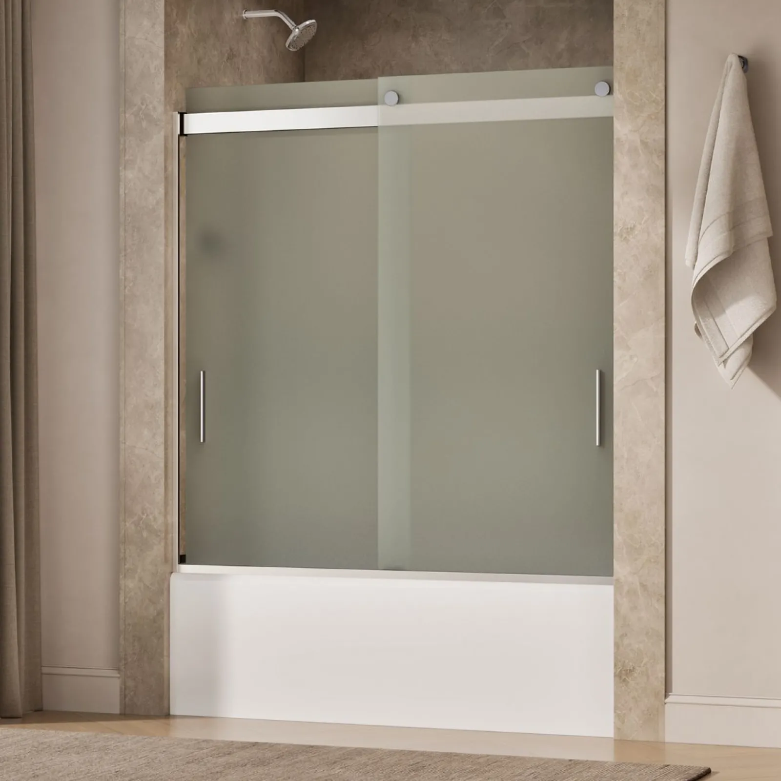 56-5/8"-59-5/8" W x 62" H bypass bath door with 1/4"-thick Frosted glass^Kohler New