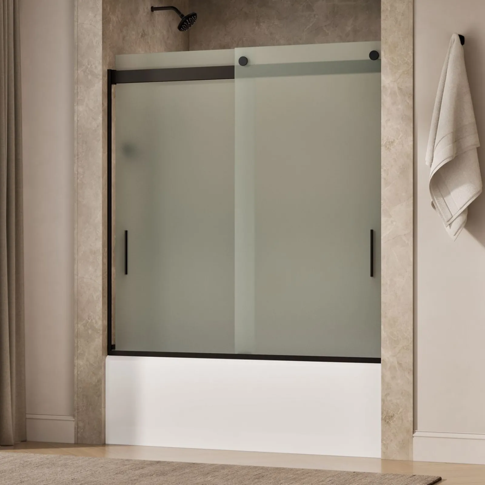 56-5/8"-59-5/8" W x 62" H bypass bath door with 1/4"-thick Frosted glass^Kohler New
