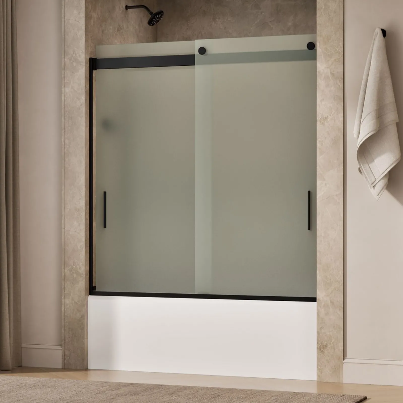 56-5/8"-59-5/8" W x 62" H bypass bath door with 1/4"-thick Frosted glass^Kohler New