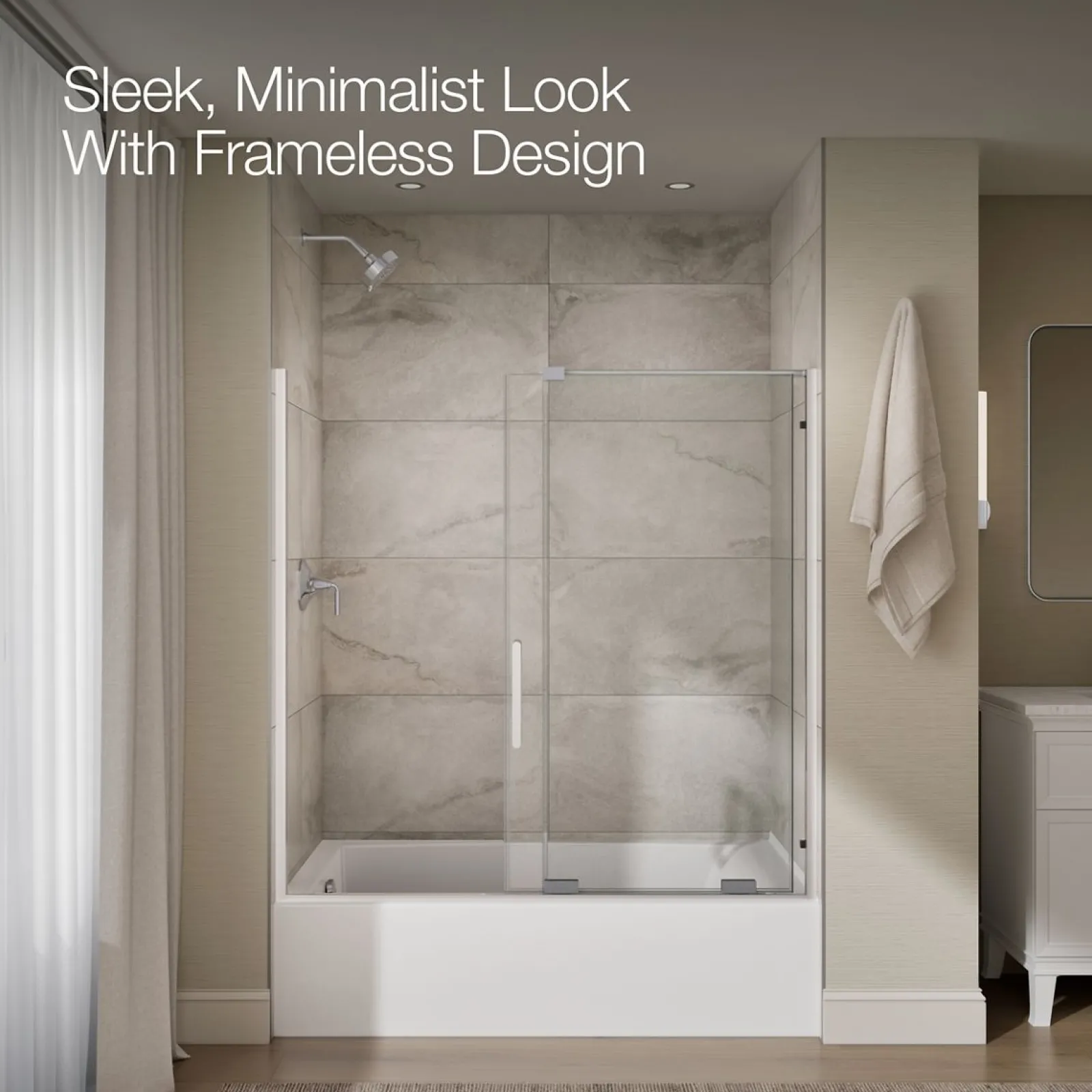 55-3/4"-59-3/4" W x 58-1/4" H bypass bath door with 5/16"-thick Crystal Clear glass^Kohler Best