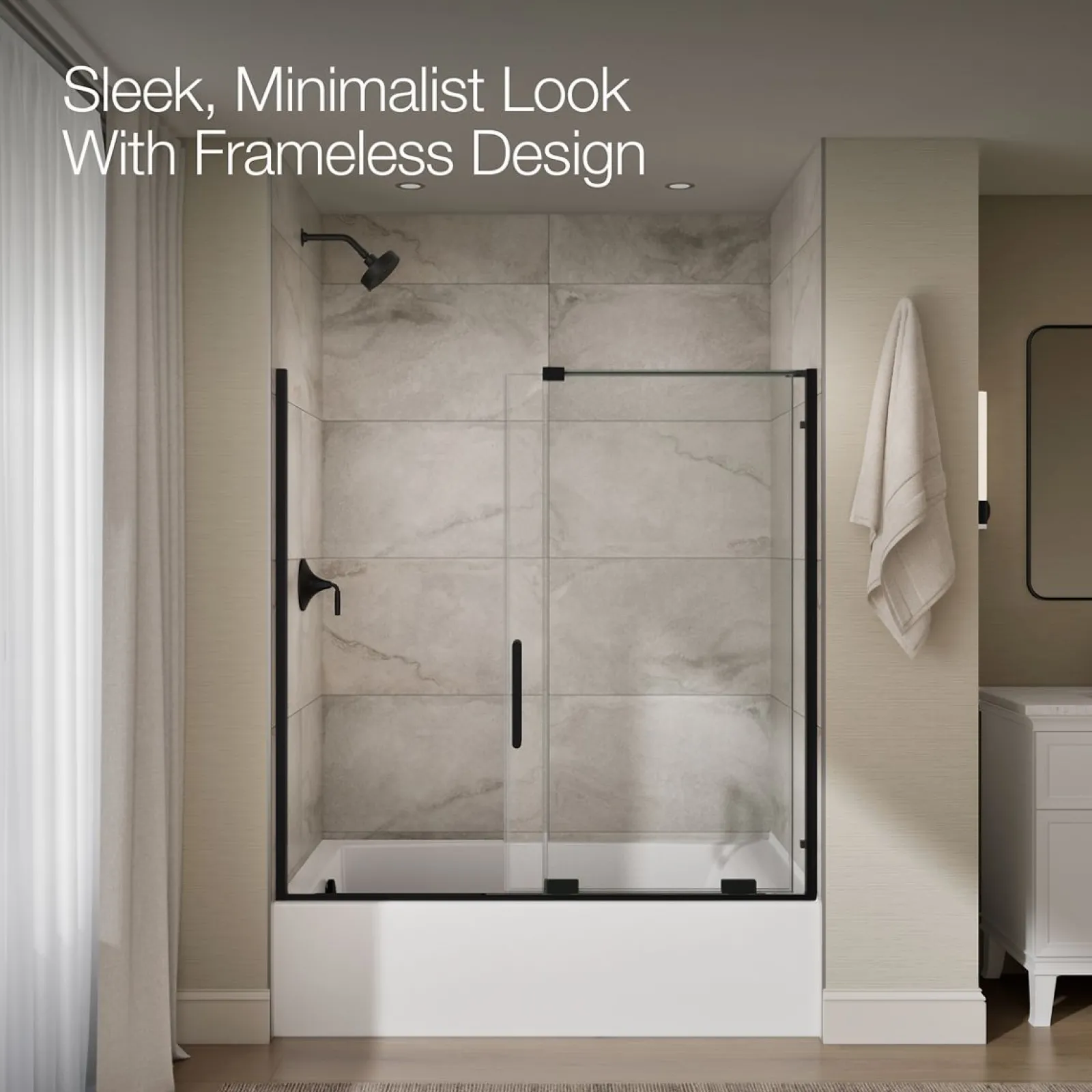 55-3/4"-59-3/4" W x 58-1/4" H bypass bath door with 5/16"-thick Crystal Clear glass^Kohler Best