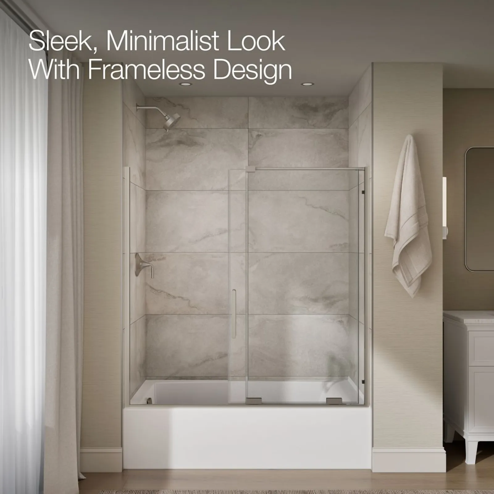 55-3/4"-59-3/4" W x 58-1/4" H bypass bath door with 5/16"-thick Crystal Clear glass^Kohler Best