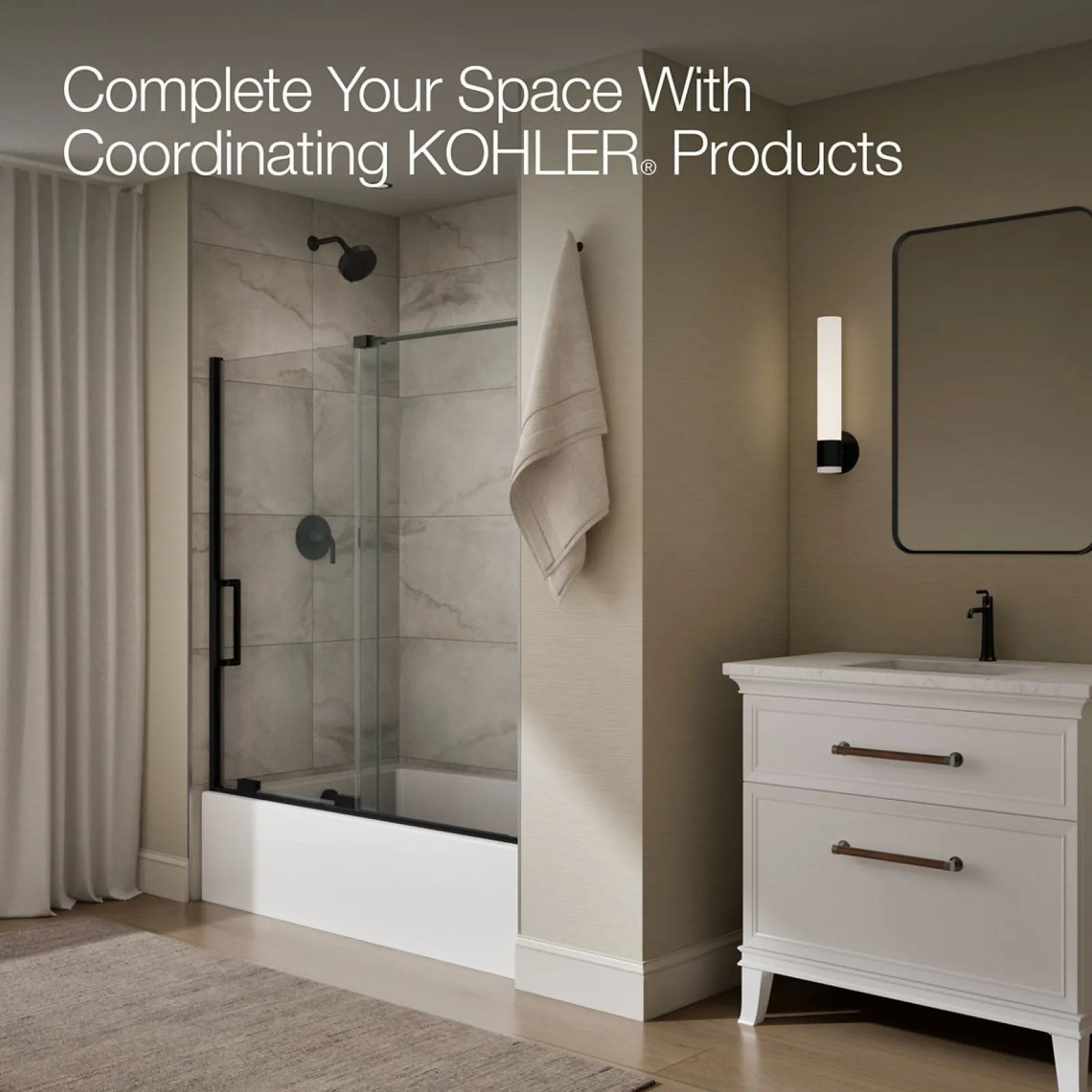 55-3/4"-59-3/4" W x 58-1/4" H bypass bath door with 5/16"-thick Crystal Clear glass^Kohler Best