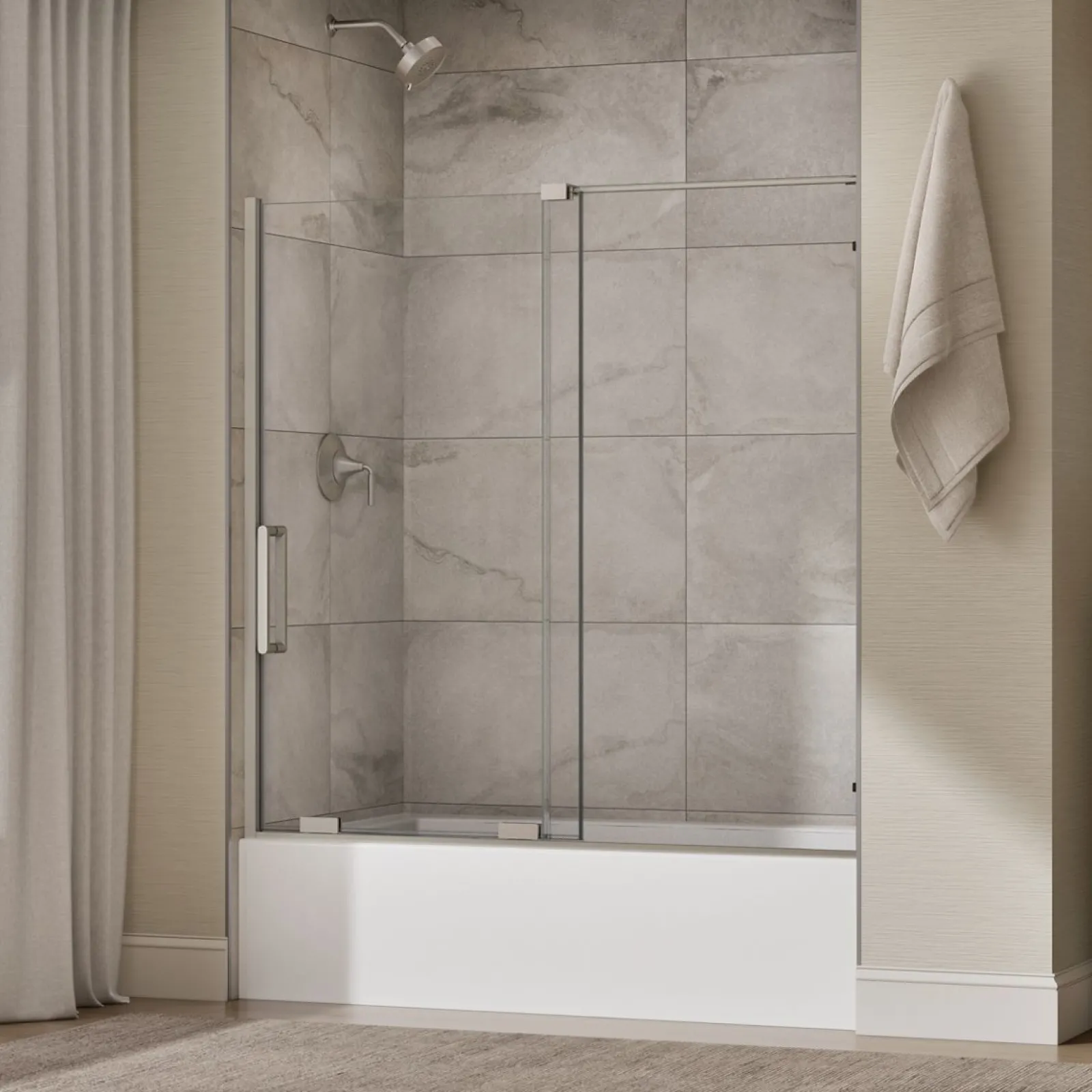 55-3/4"-59-3/4" W x 58-1/4" H bypass bath door with 5/16"-thick Crystal Clear glass^Kohler Best