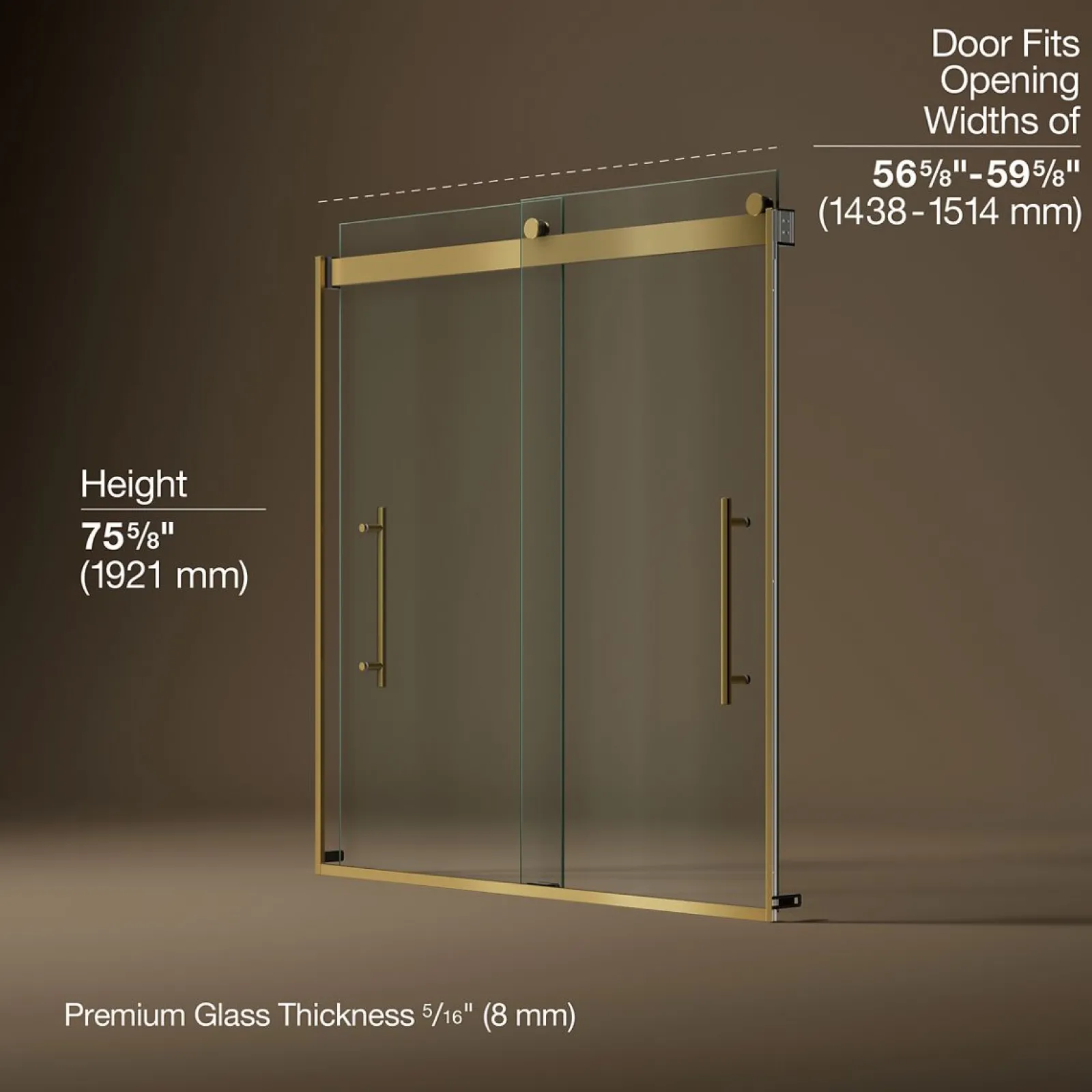 56-5/8"-59-5/8" W x 61.53" H bypass bath door with 5/16"-thick Crystal Clear glass^Kohler Hot