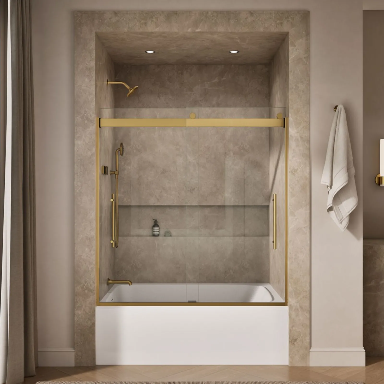 56-5/8"-59-5/8" W x 61.53" H bypass bath door with 5/16"-thick Crystal Clear glass^Kohler Hot