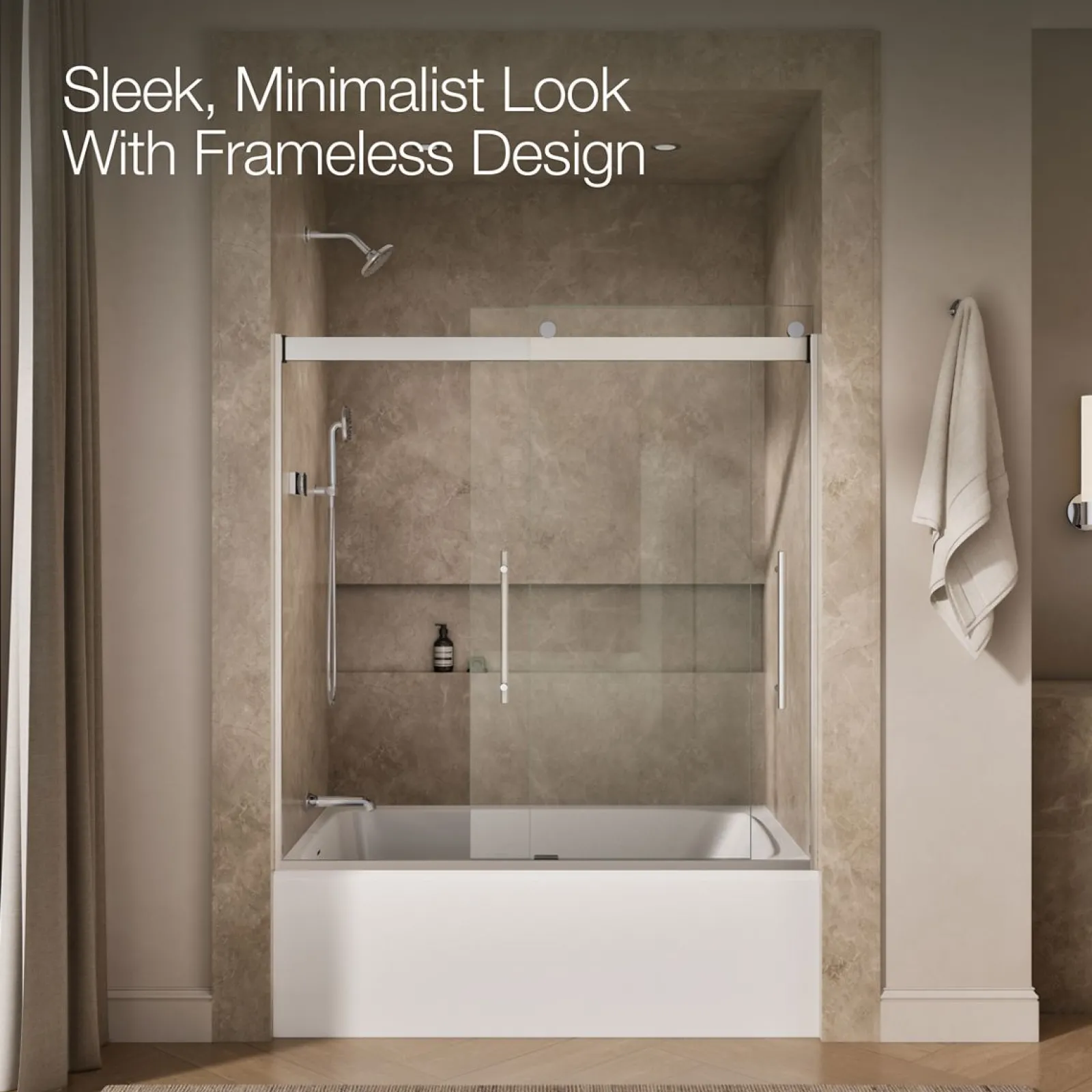56-5/8"-59-5/8" W x 61.53" H bypass bath door with 5/16"-thick Crystal Clear glass^Kohler Hot