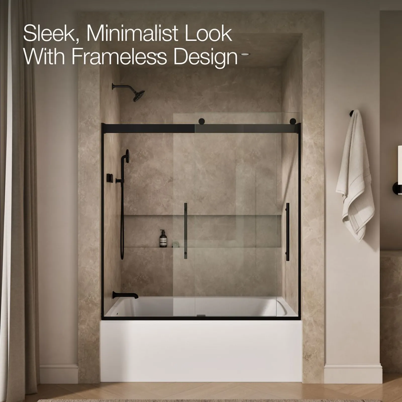 56-5/8"-59-5/8" W x 61.53" H bypass bath door with 5/16"-thick Crystal Clear glass^Kohler Hot