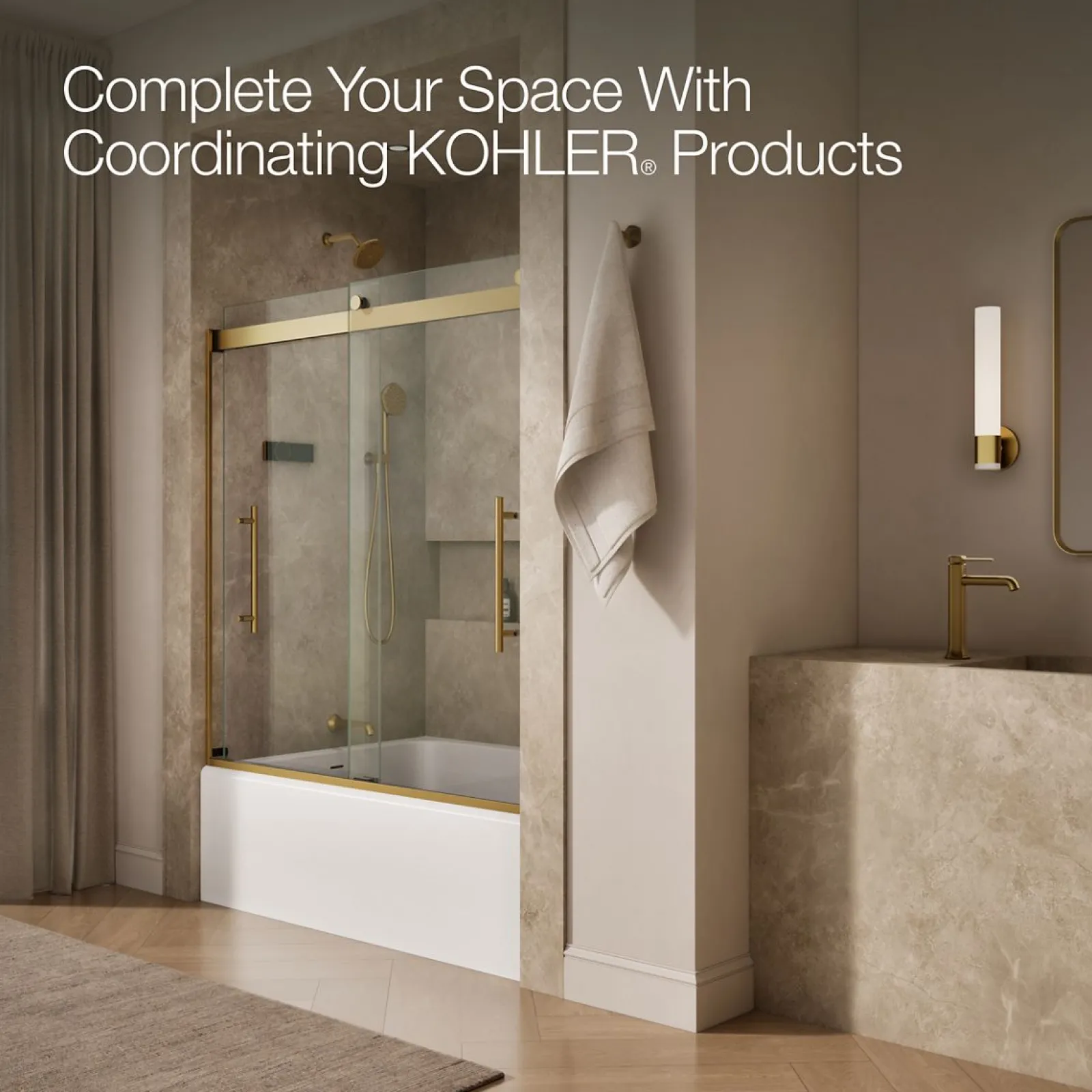 56-5/8"-59-5/8" W x 61.53" H bypass bath door with 5/16"-thick Crystal Clear glass^Kohler Hot