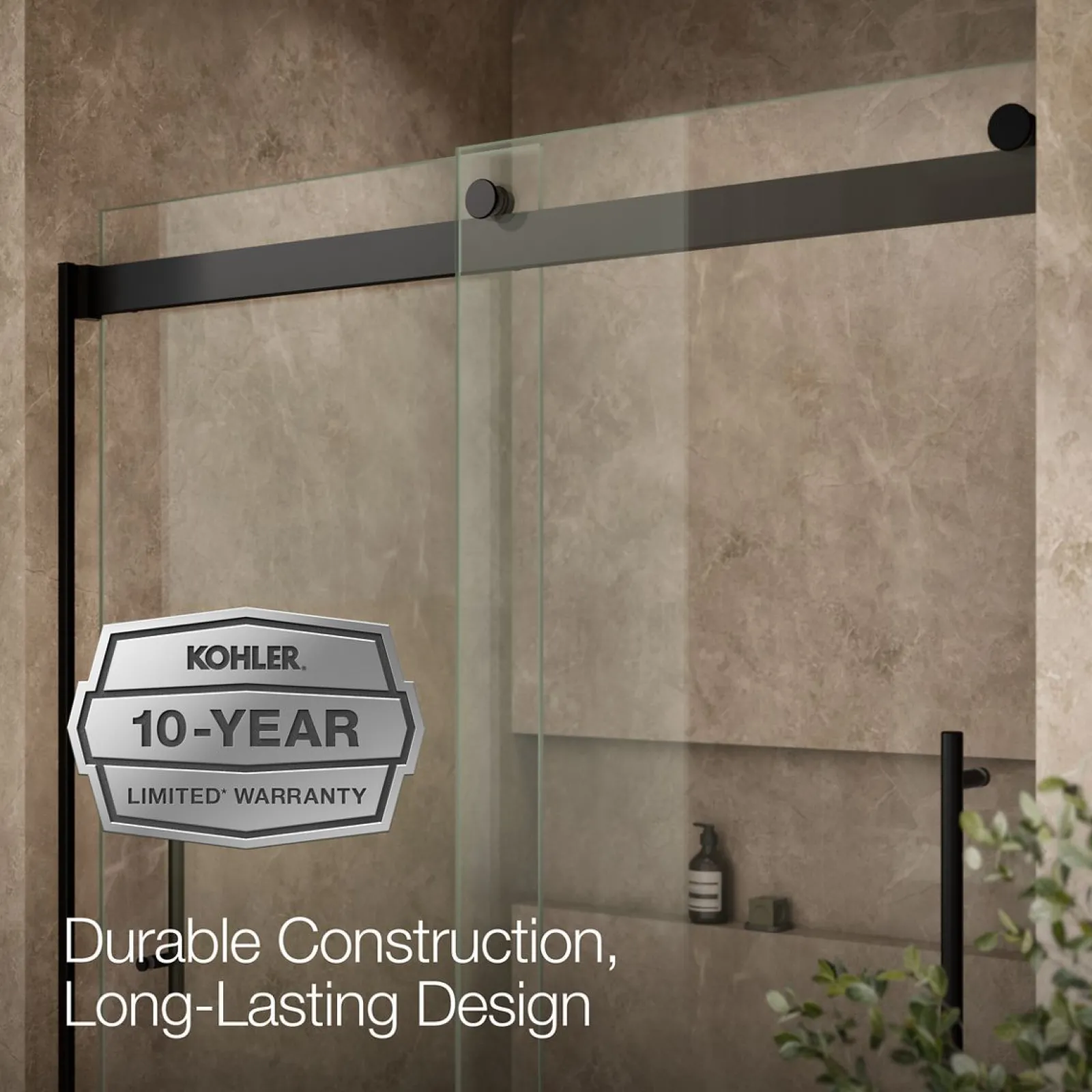 56-5/8"-59-5/8" W x 61.53" H bypass bath door with 5/16"-thick Crystal Clear glass^Kohler Hot
