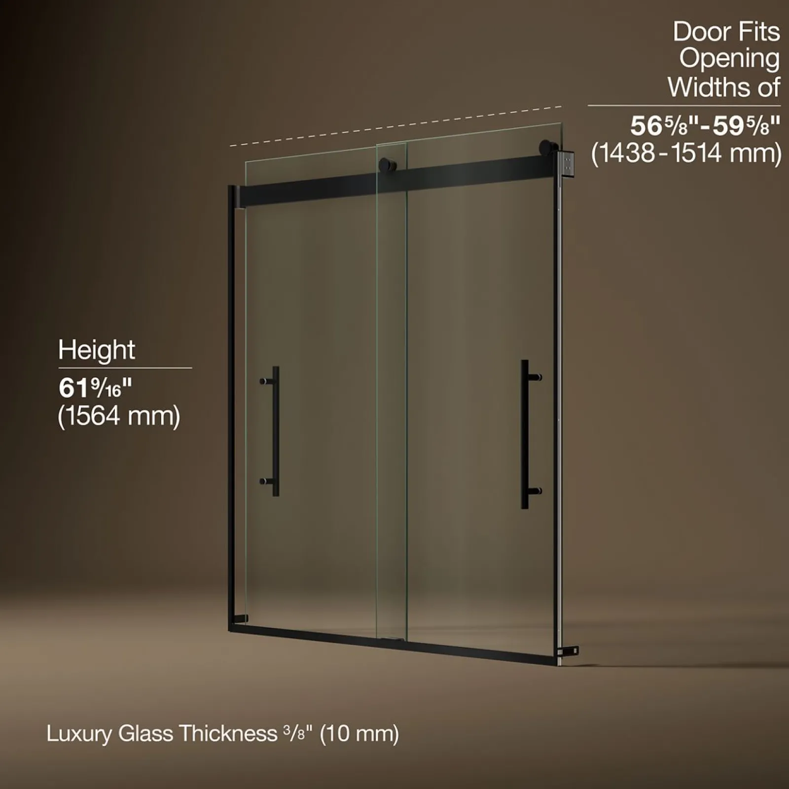 56-5/8"-59-5/8" W x 61.53" H bypass bath door with 3/8"-thick Crystal Clear glass^Kohler Best