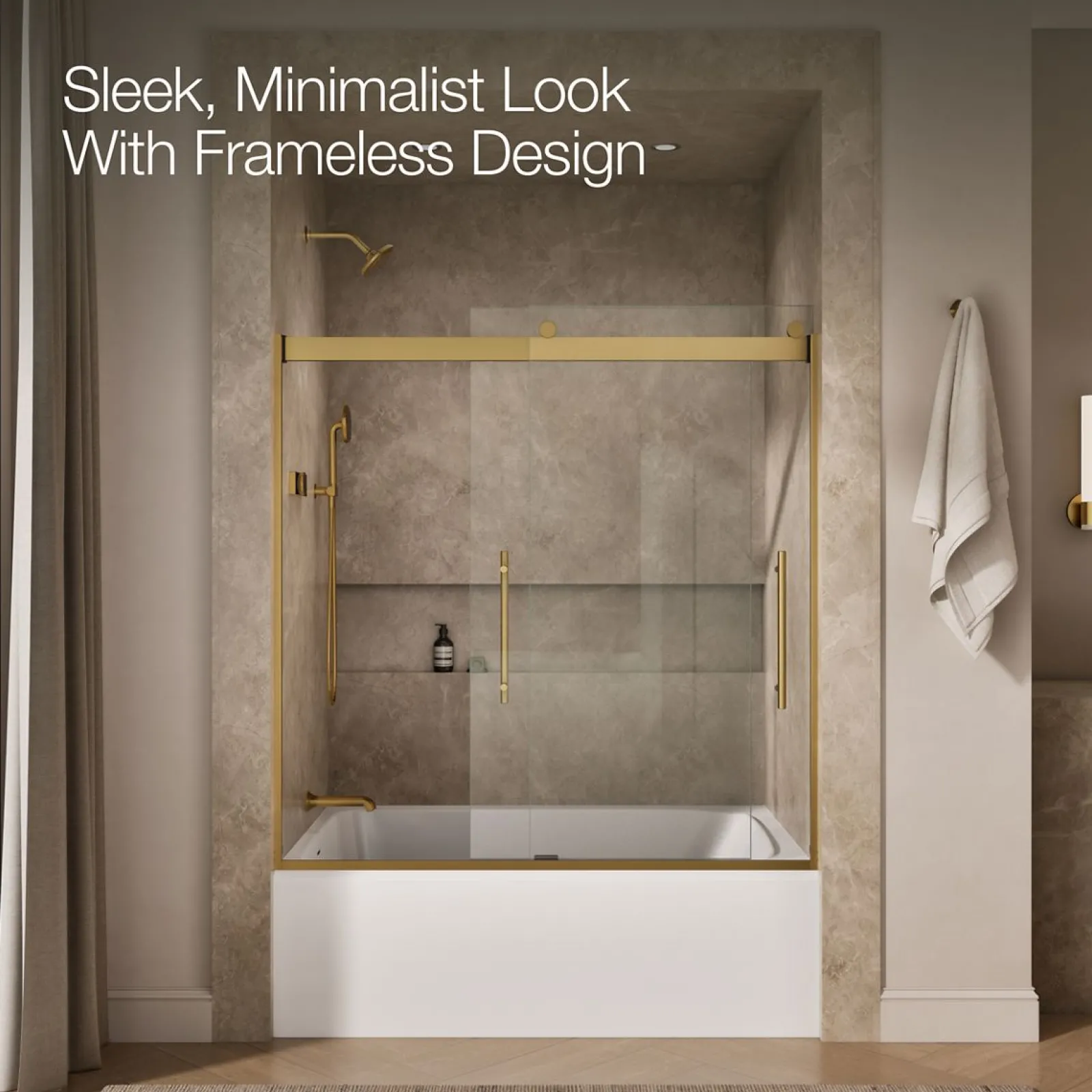 56-5/8"-59-5/8" W x 61.53" H bypass bath door with 3/8"-thick Crystal Clear glass^Kohler Best