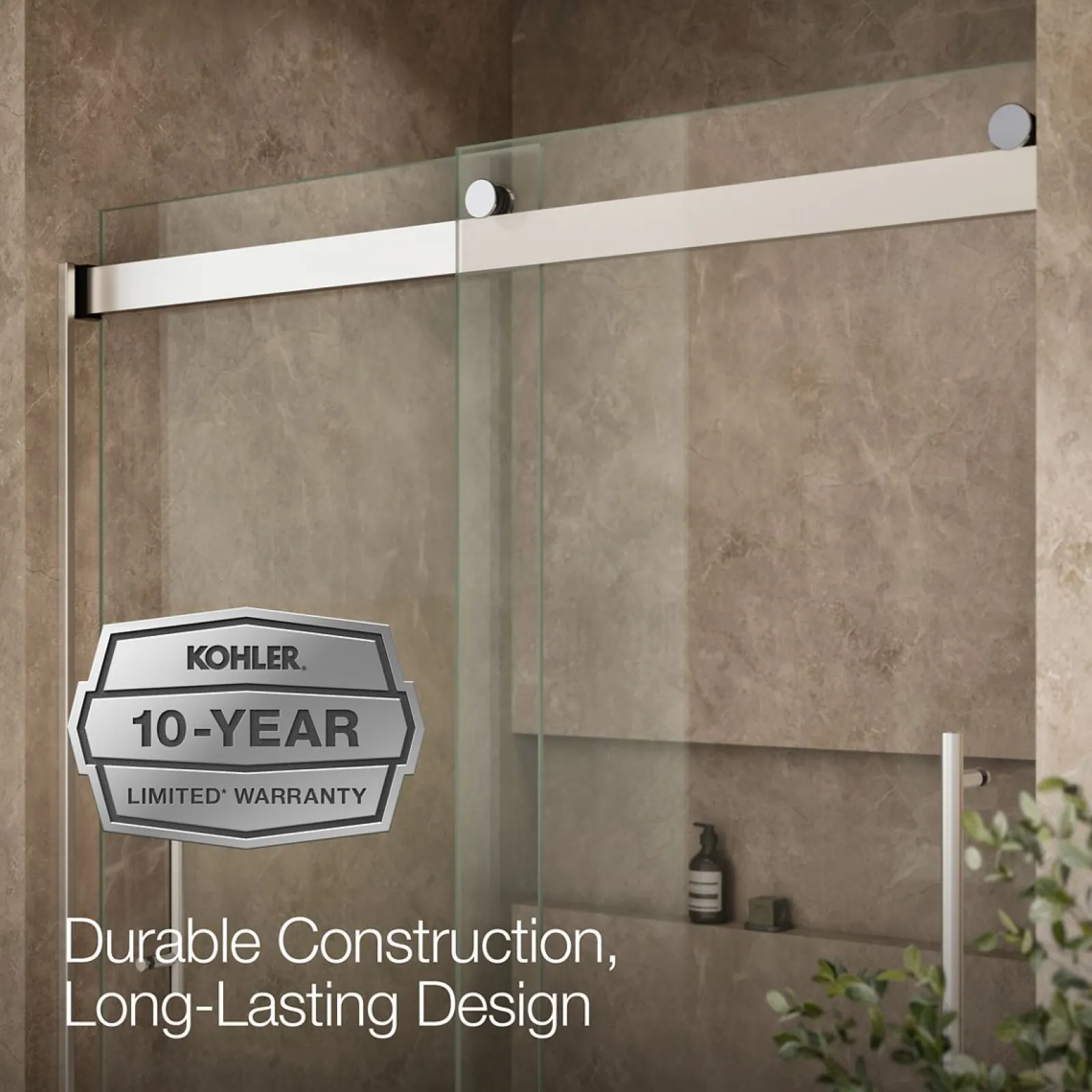 56-5/8"-59-5/8" W x 61.53" H bypass bath door with 3/8"-thick Crystal Clear glass^Kohler Best