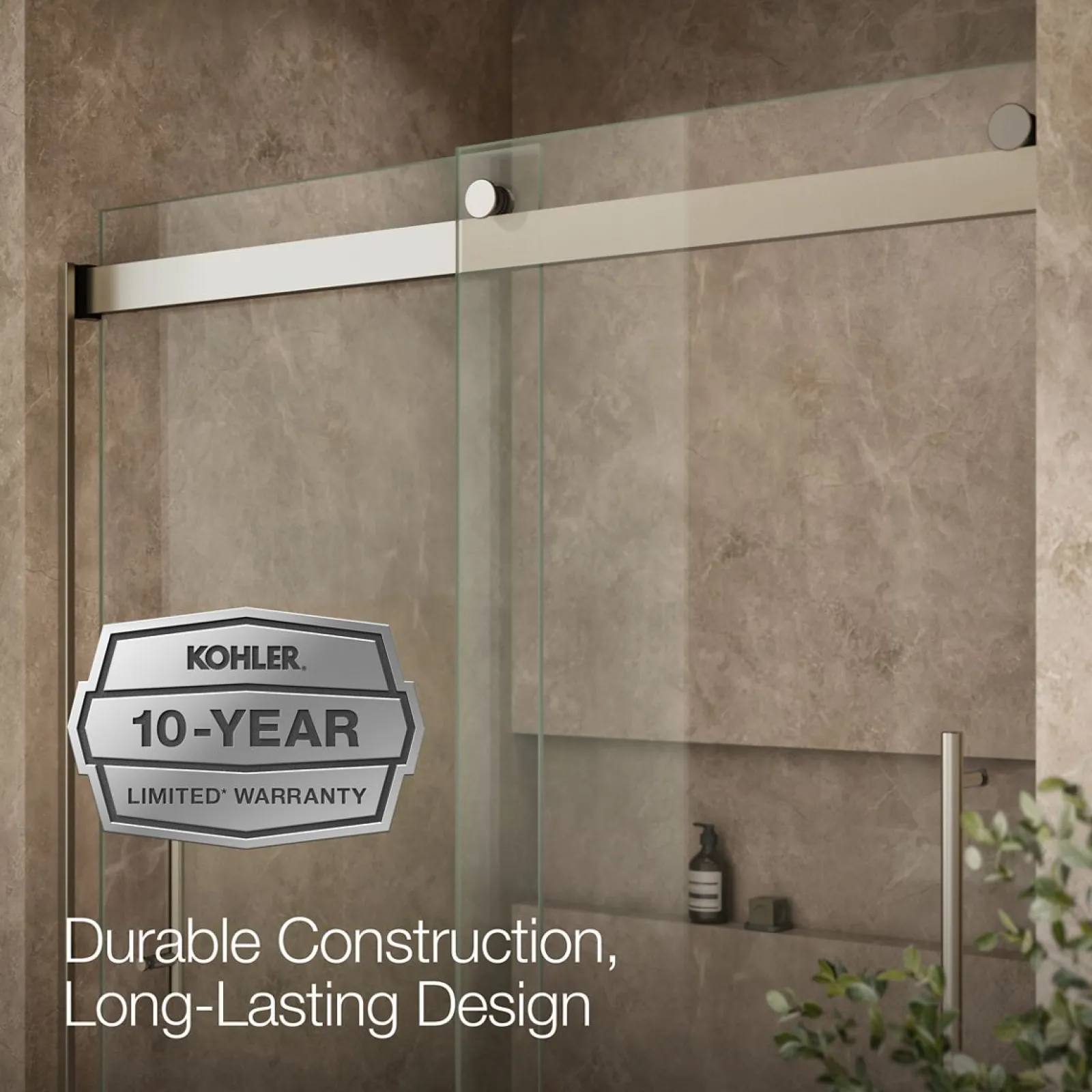 56-5/8"-59-5/8" W x 61.53" H bypass bath door with 3/8"-thick Crystal Clear glass^Kohler Best