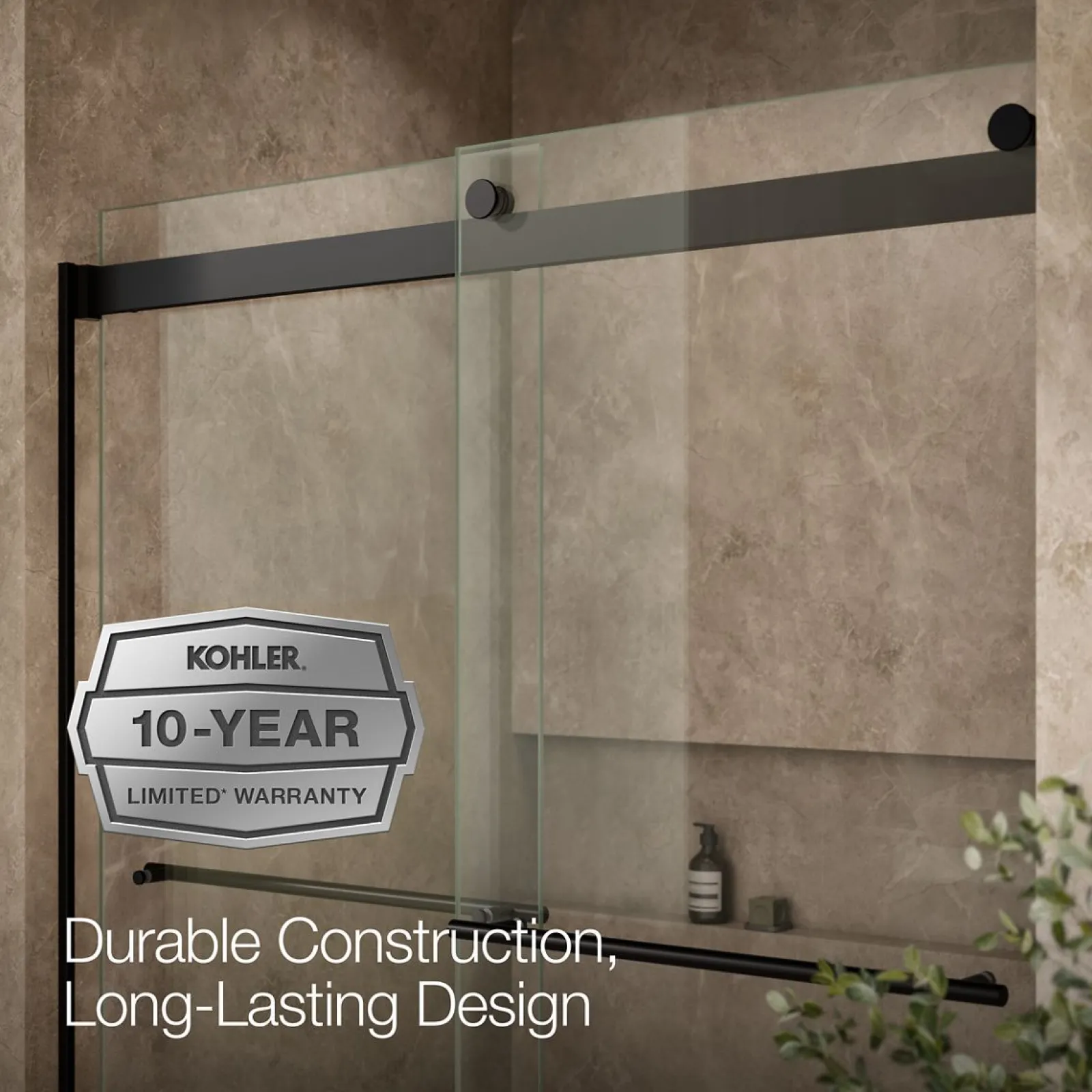 56-5/8"-59-5/8" W x 61.53" H bypass bath door with 5/16"-thick Crystal Clear glass^Kohler Best