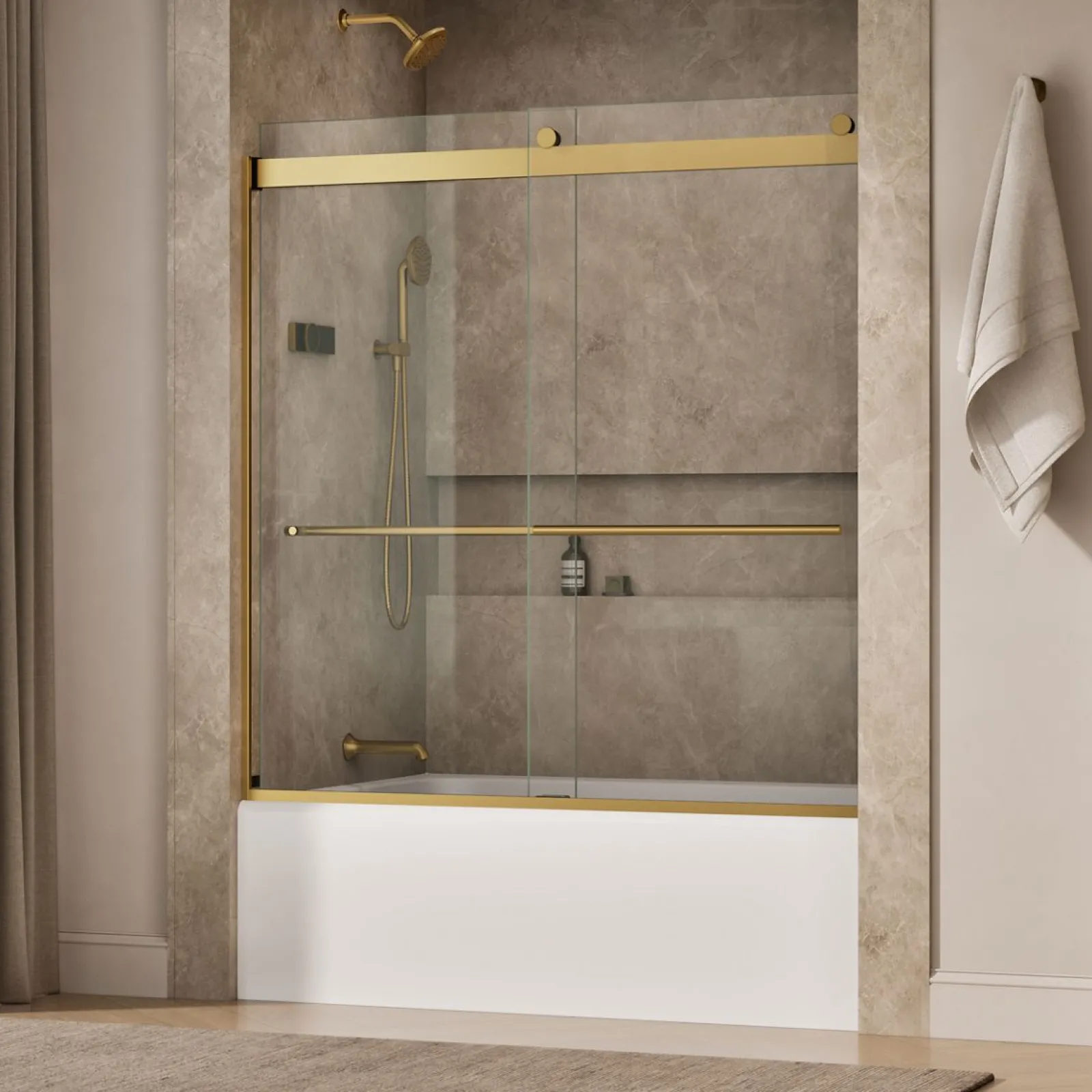 56-5/8"-59-5/8" W x 61.53" H bypass bath door with 5/16"-thick Crystal Clear glass^Kohler Best