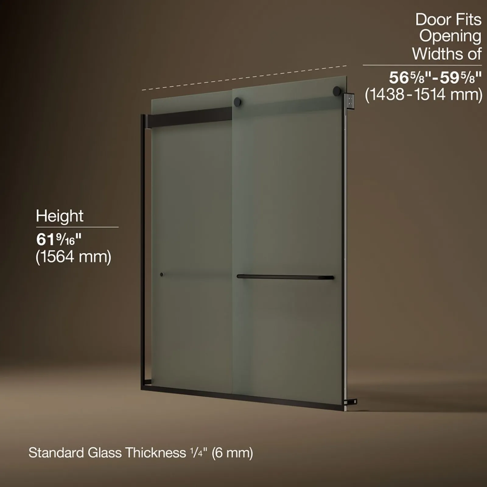 56-5/8"-59-5/8" W x 62" H bypass bath door with 1/4"-thick Frosted glass^Kohler New