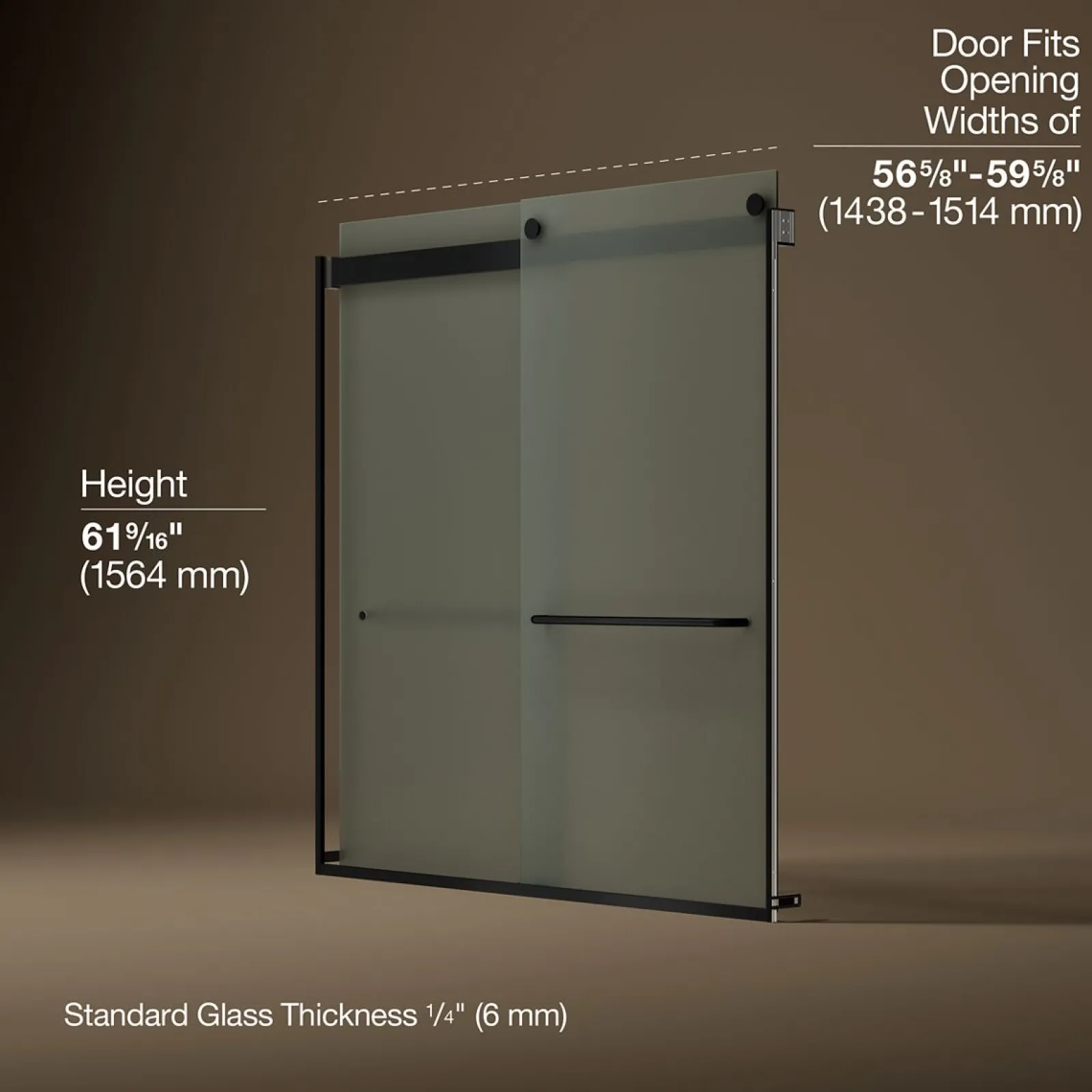 56-5/8"-59-5/8" W x 62" H bypass bath door with 1/4"-thick Frosted glass^Kohler New