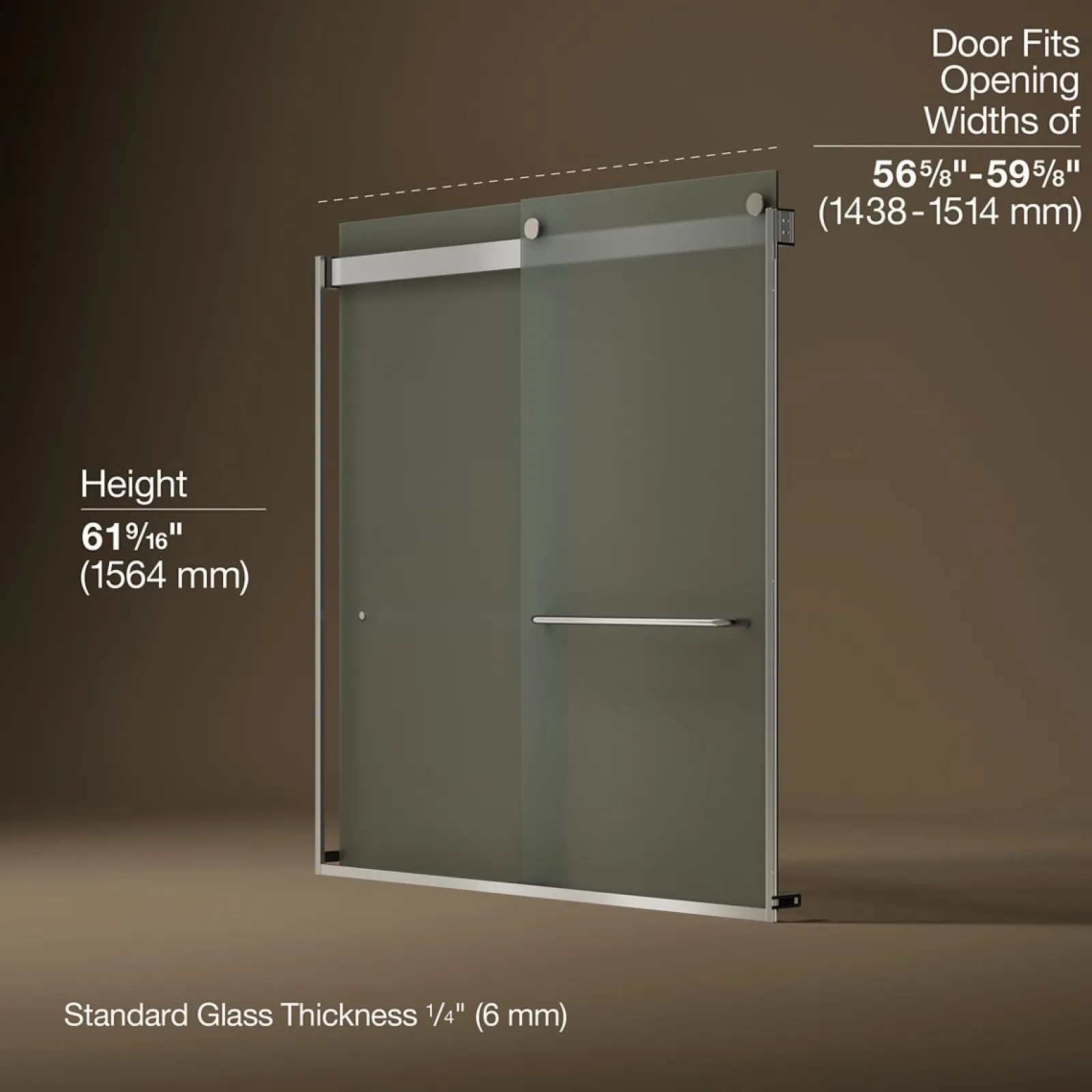 56-5/8"-59-5/8" W x 62" H bypass bath door with 1/4"-thick Frosted glass^Kohler New