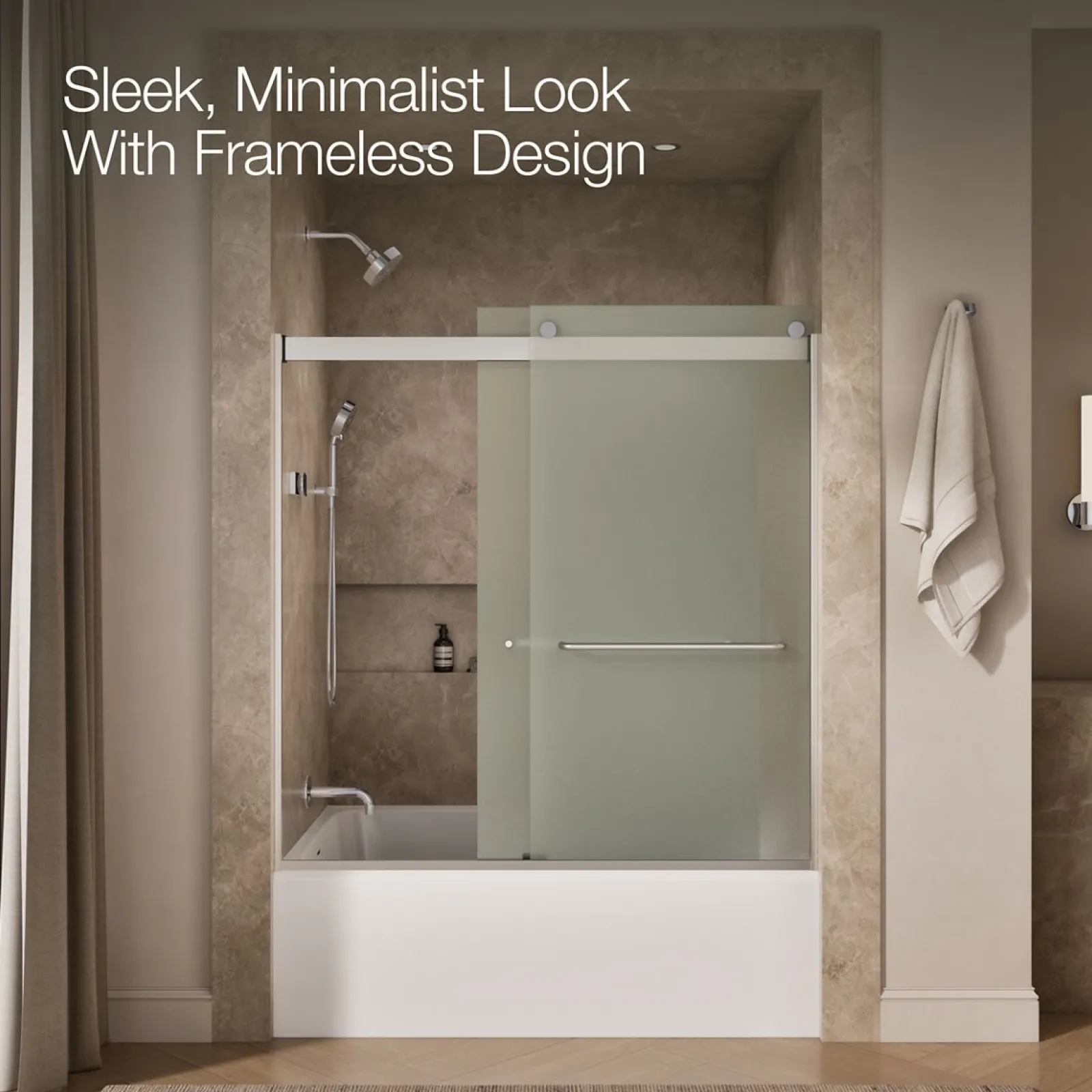 56-5/8"-59-5/8" W x 62" H bypass bath door with 1/4"-thick Frosted glass^Kohler New