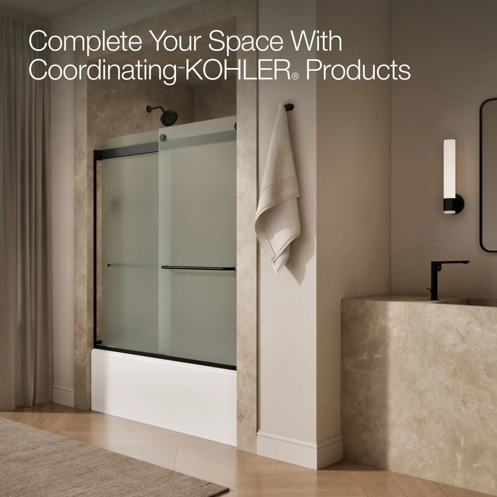 56-5/8"-59-5/8" W x 62" H bypass bath door with 1/4"-thick Frosted glass^Kohler New