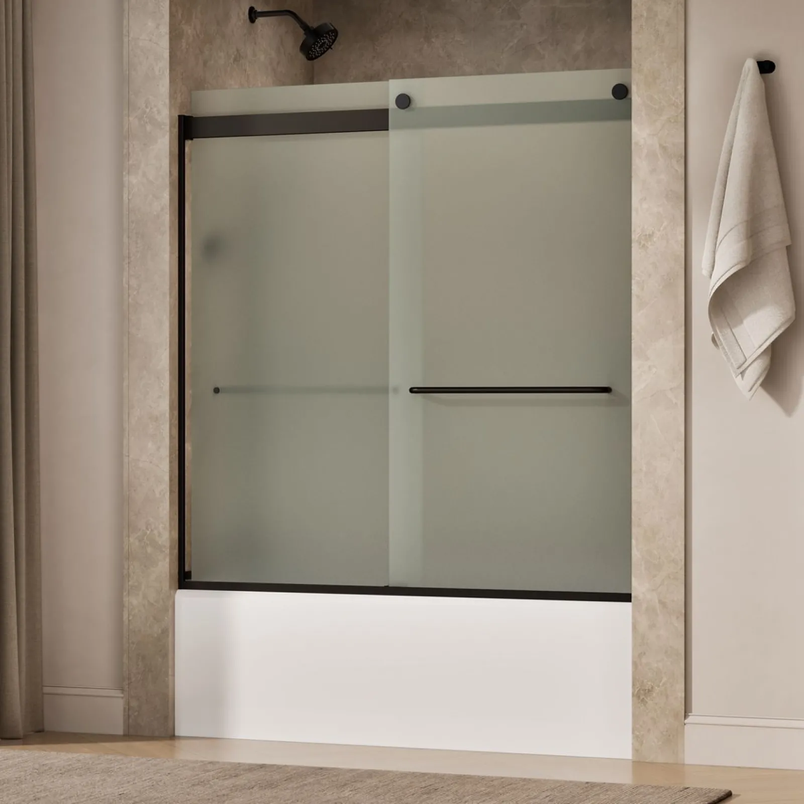 56-5/8"-59-5/8" W x 62" H bypass bath door with 1/4"-thick Frosted glass^Kohler New