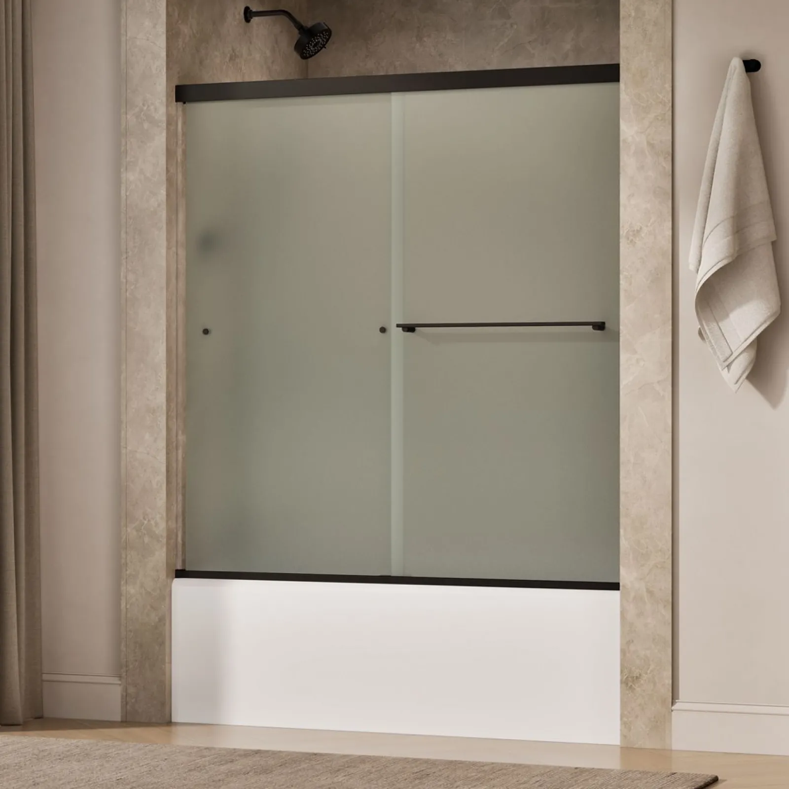 55-5/8"-59-5/8" W x 62" H bypass bath door with 5/16"-thick Frosted glass^Kohler