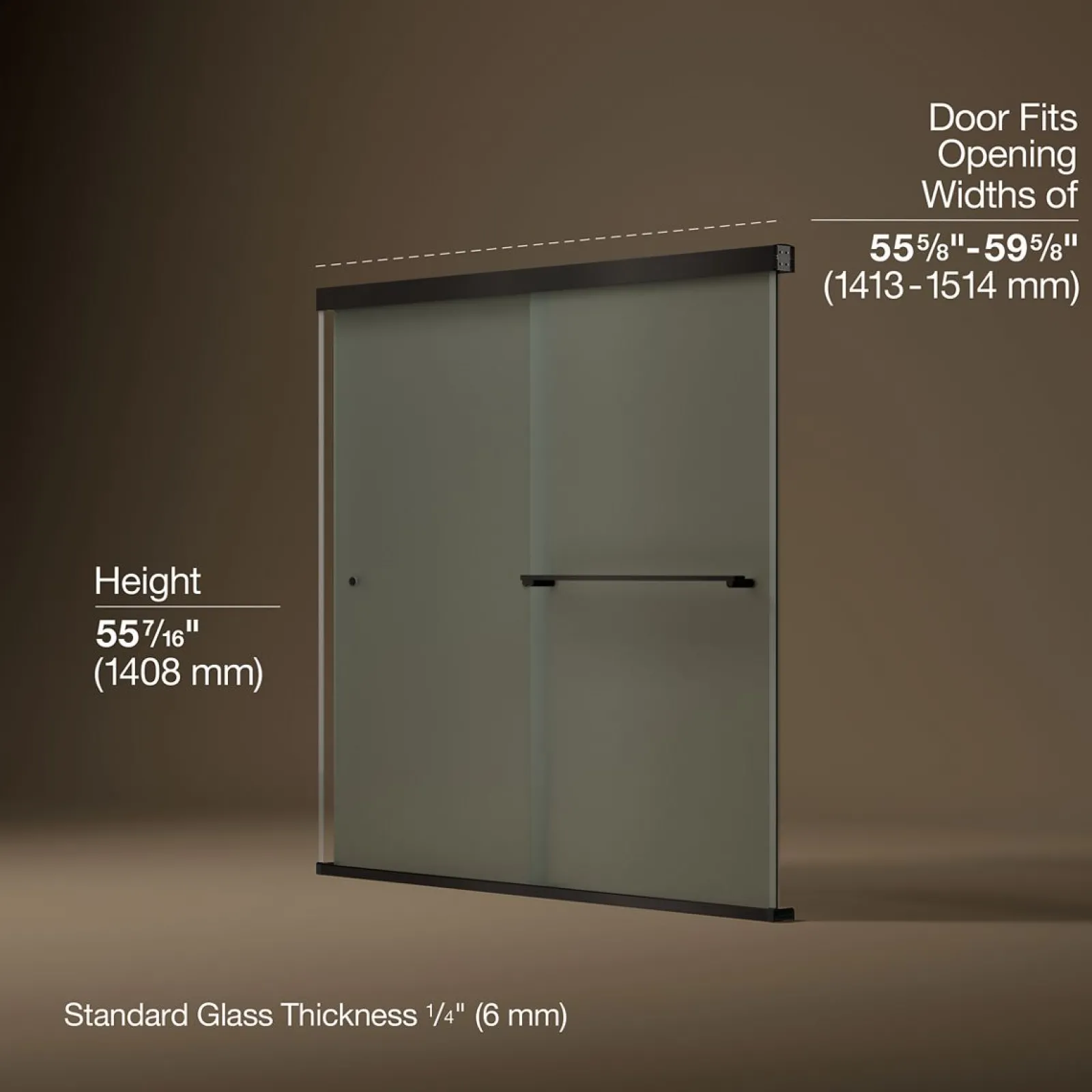 55-5/8"-59-5/8" W x 55-1/2" H bypass bath door with 1/4"-thick Frosted glass^Kohler