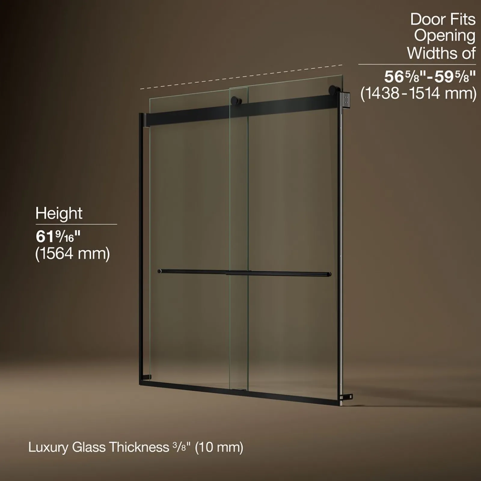 56-5/8"-59-5/8" W x 61.53" H bypass bath door with 3/8"-thick Crystal Clear glass^Kohler Hot