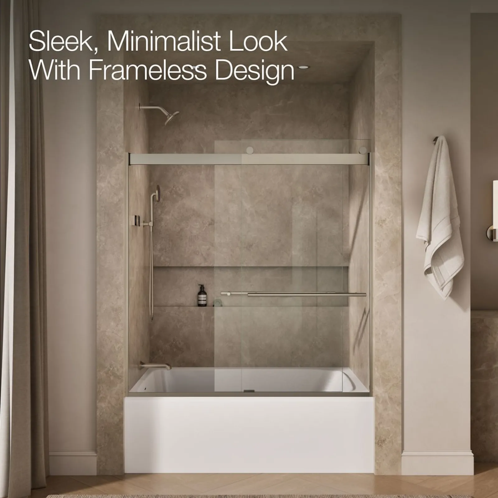 56-5/8"-59-5/8" W x 61.53" H bypass bath door with 3/8"-thick Crystal Clear glass^Kohler Hot
