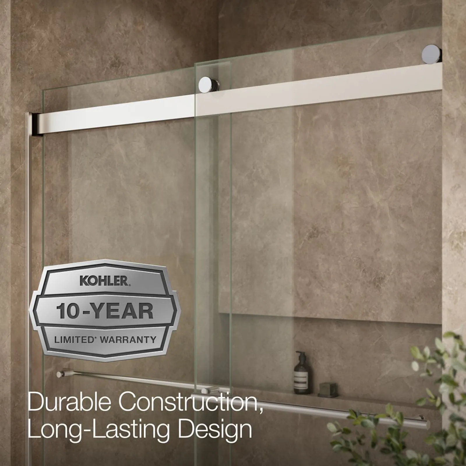 56-5/8"-59-5/8" W x 61.53" H bypass bath door with 3/8"-thick Crystal Clear glass^Kohler Hot