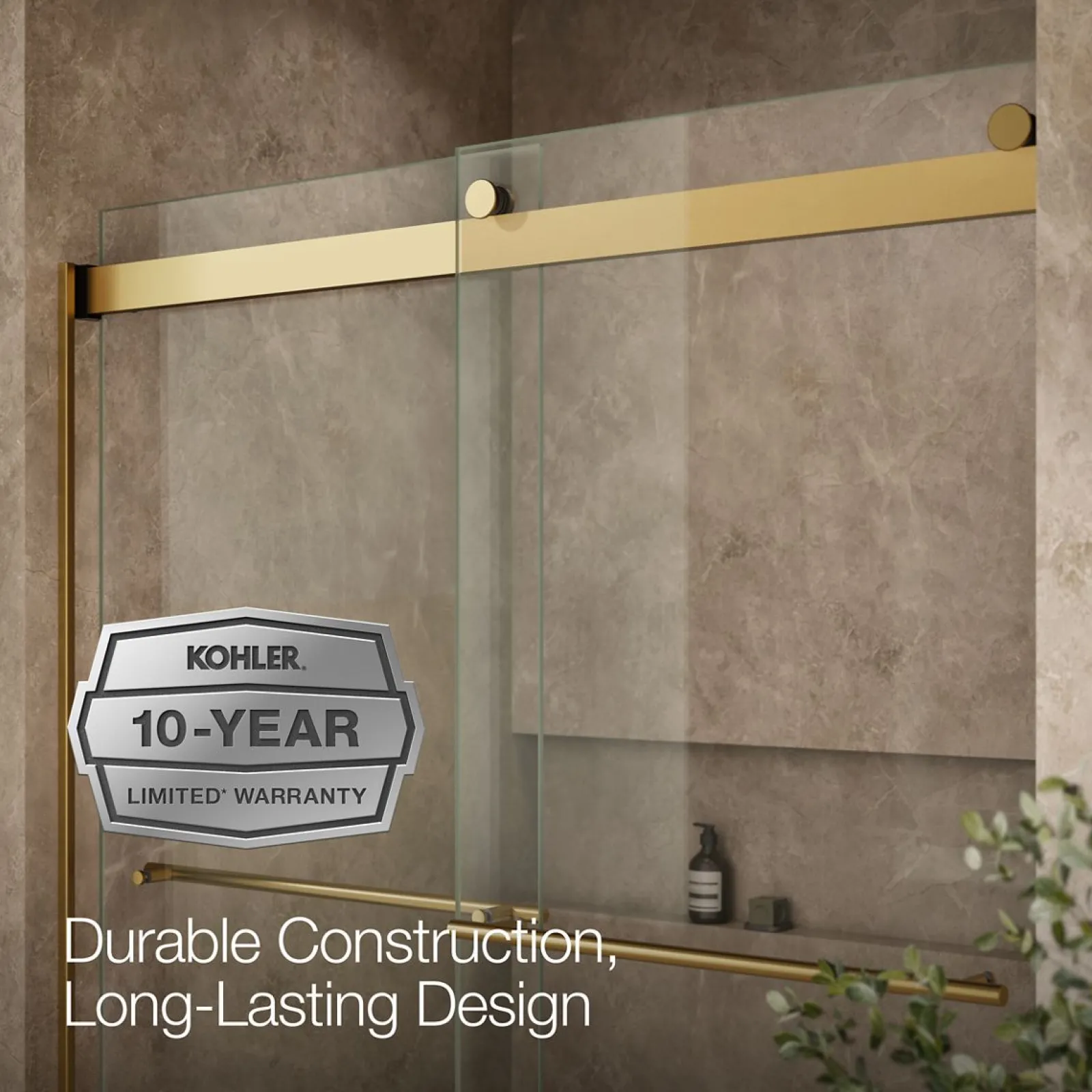 56-5/8"-59-5/8" W x 61.53" H bypass bath door with 3/8"-thick Crystal Clear glass^Kohler Hot