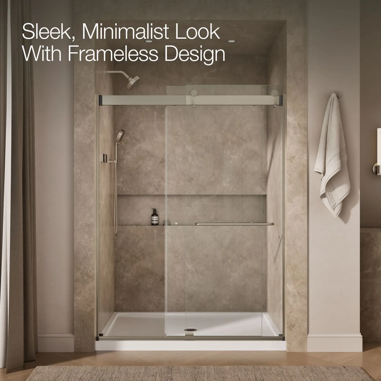 54"-60" W x 80-1/4" H bypass shower door with 3/8"-thick Crystal Clear glass^Kohler Outlet