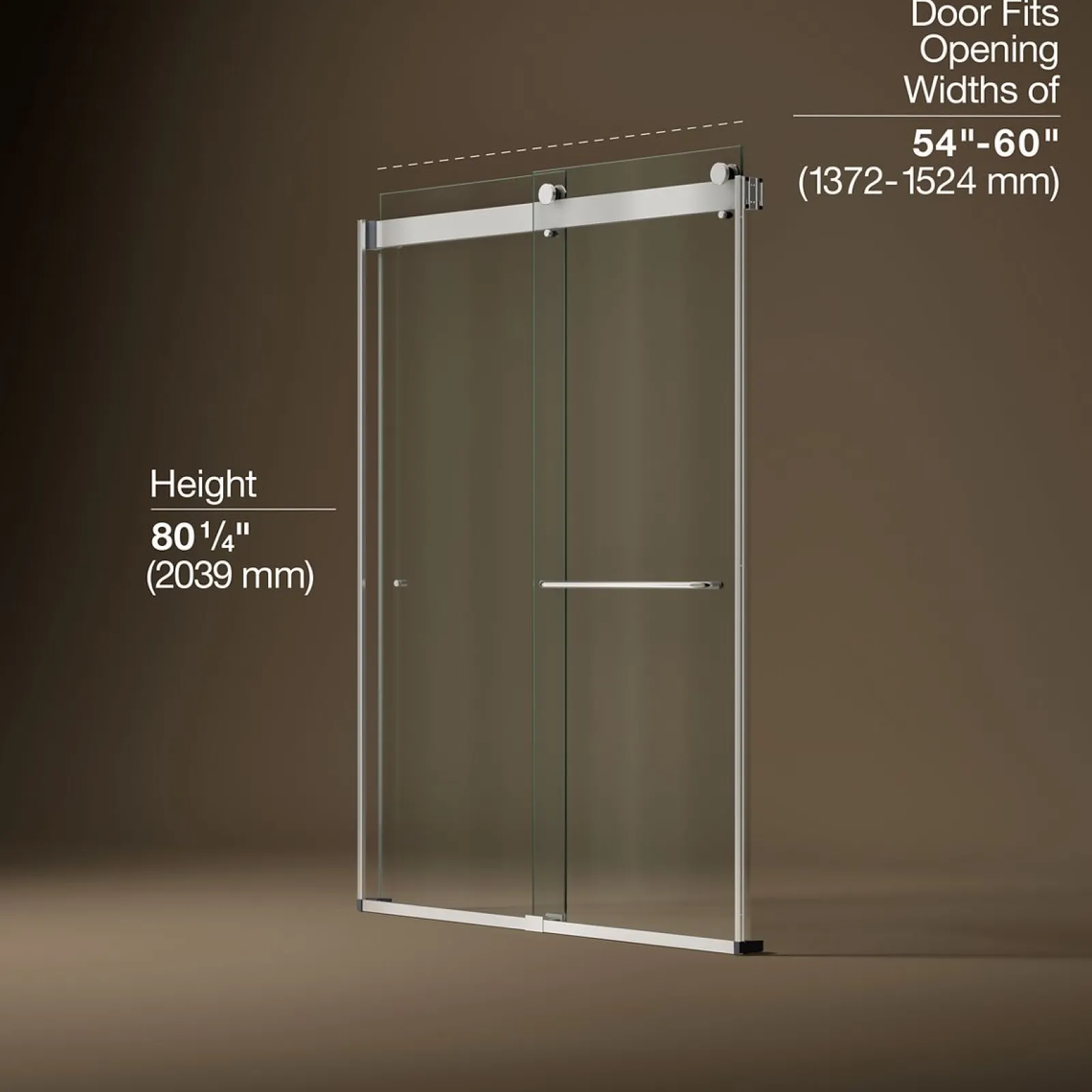 54"-60" W x 80-1/4" H bypass shower door with 3/8"-thick Crystal Clear glass^Kohler Outlet