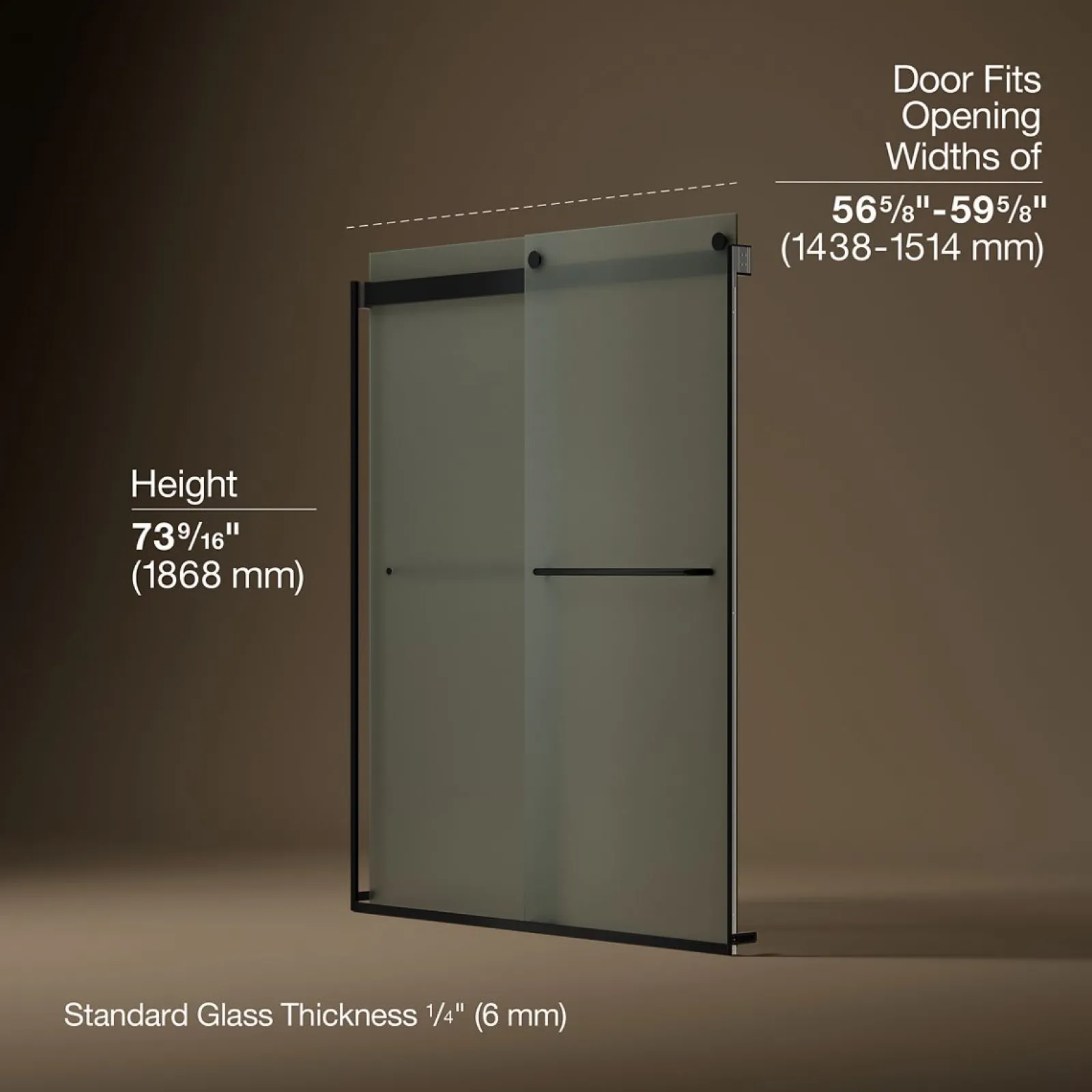 56-5/8"-59-5/8" W x 74" H bypass shower door with 1/4"-thick Frosted glass^Kohler