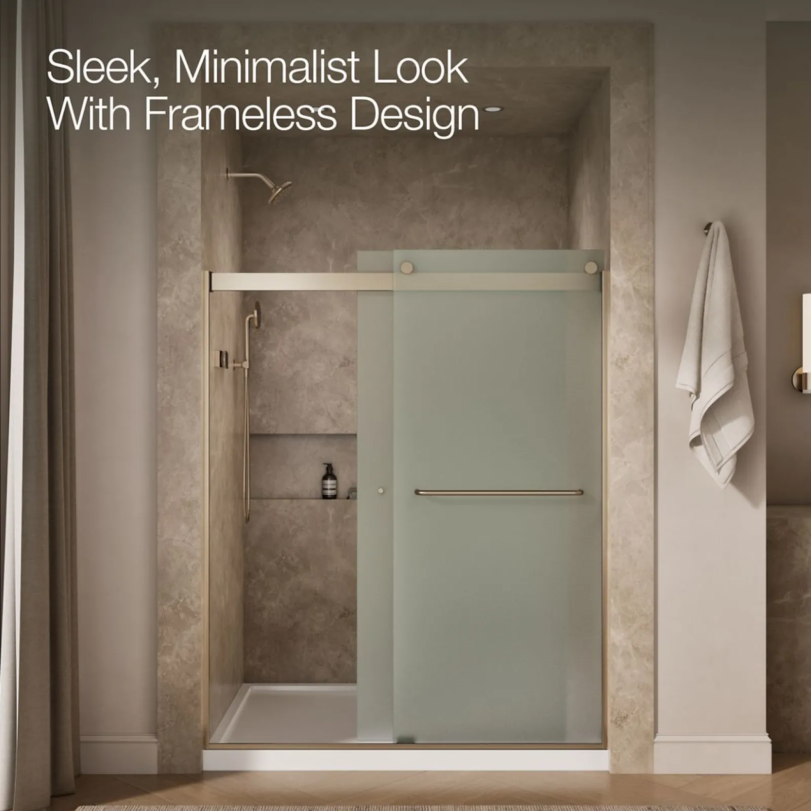 56-5/8"-59-5/8" W x 74" H bypass shower door with 1/4"-thick Frosted glass^Kohler