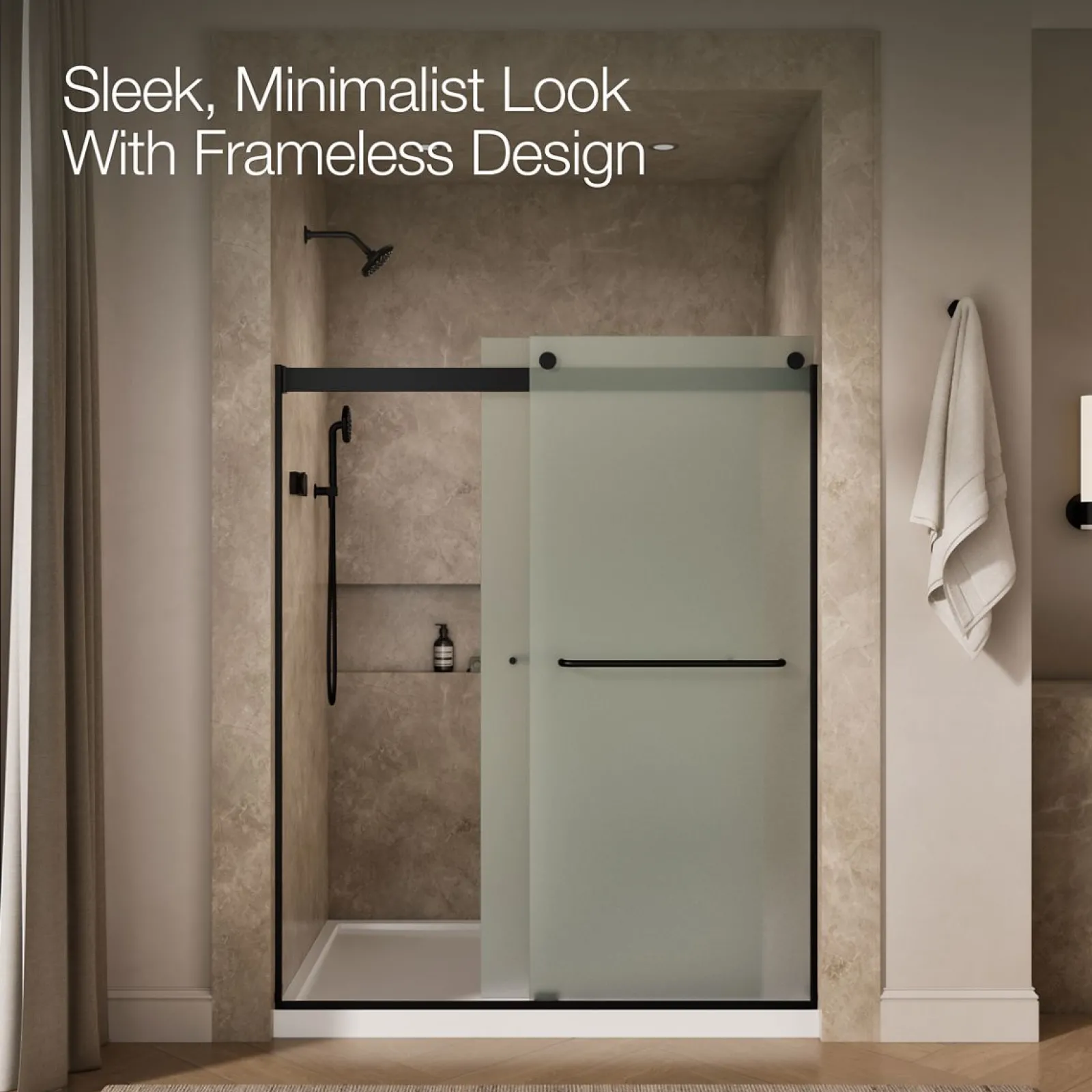 56-5/8"-59-5/8" W x 74" H bypass shower door with 1/4"-thick Frosted glass^Kohler