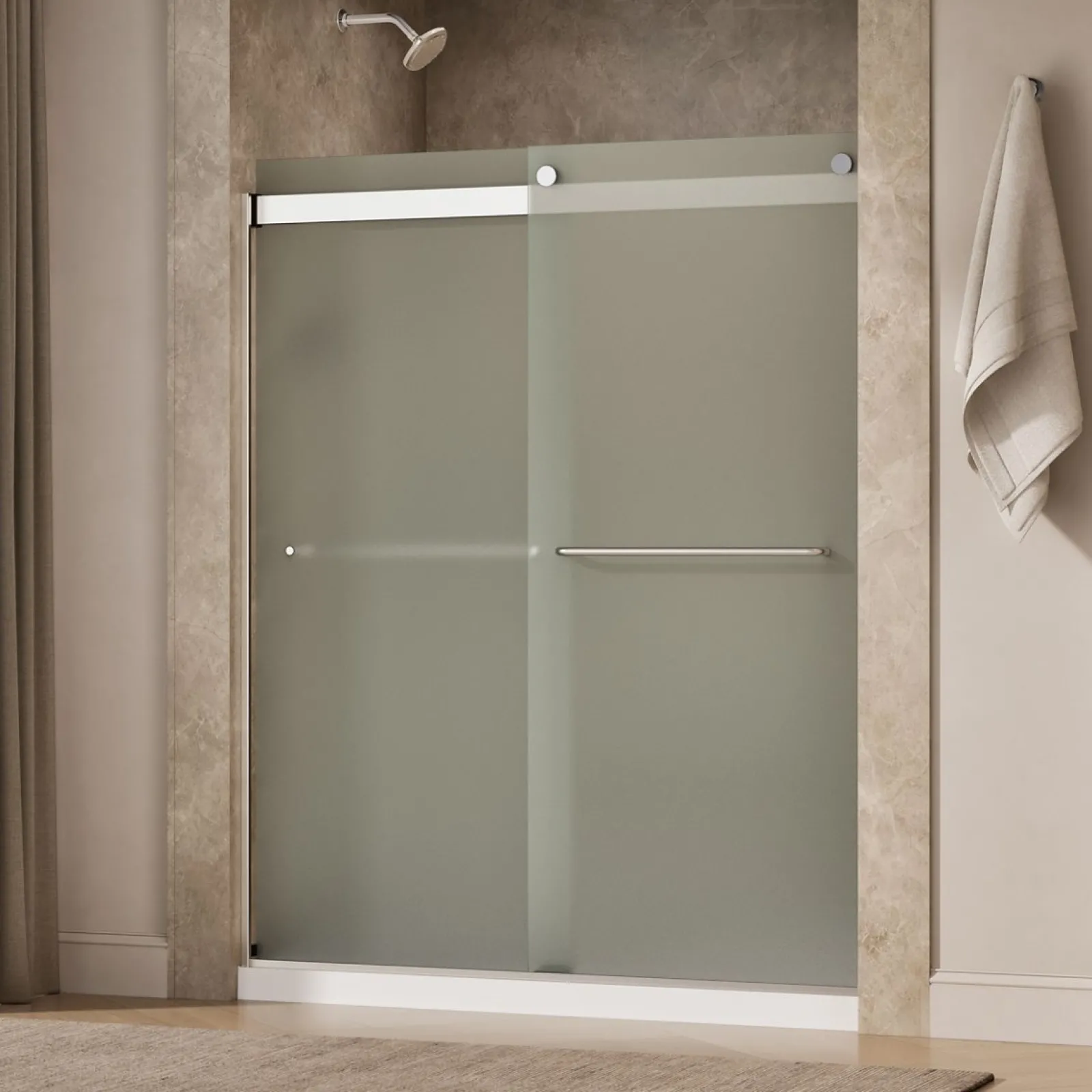 56-5/8"-59-5/8" W x 74" H bypass shower door with 1/4"-thick Frosted glass^Kohler