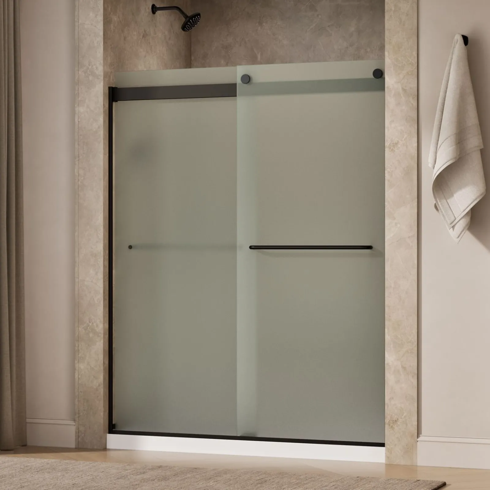56-5/8"-59-5/8" W x 74" H bypass shower door with 1/4"-thick Frosted glass^Kohler