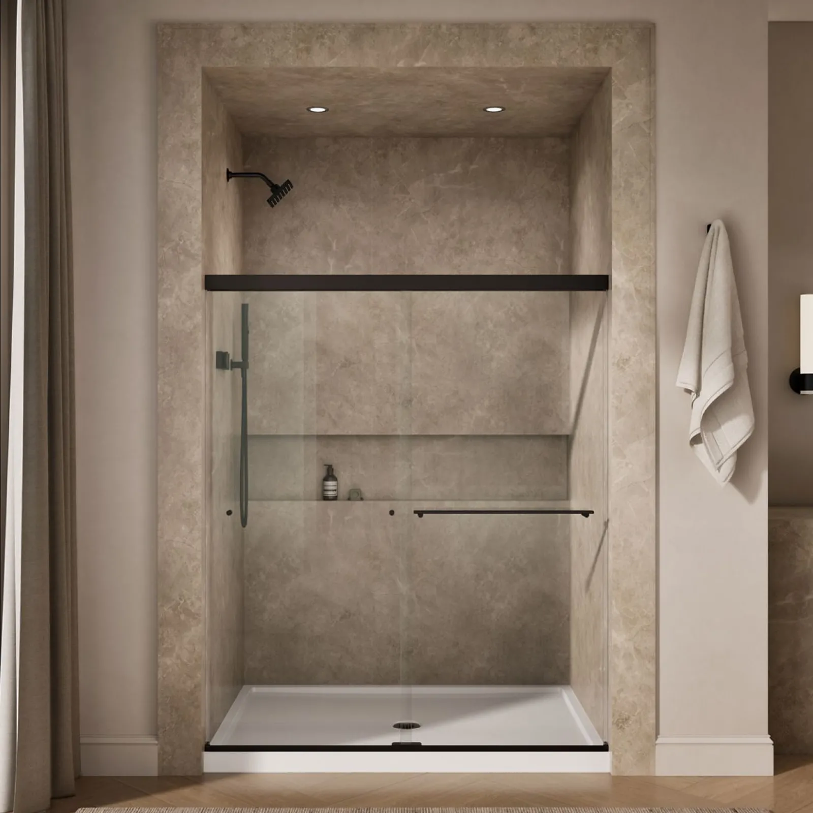 55-5/8"-59-5/8" W x 70" H bypass shower door with 5/16"-thick Crystal Clear glass^Kohler Clearance