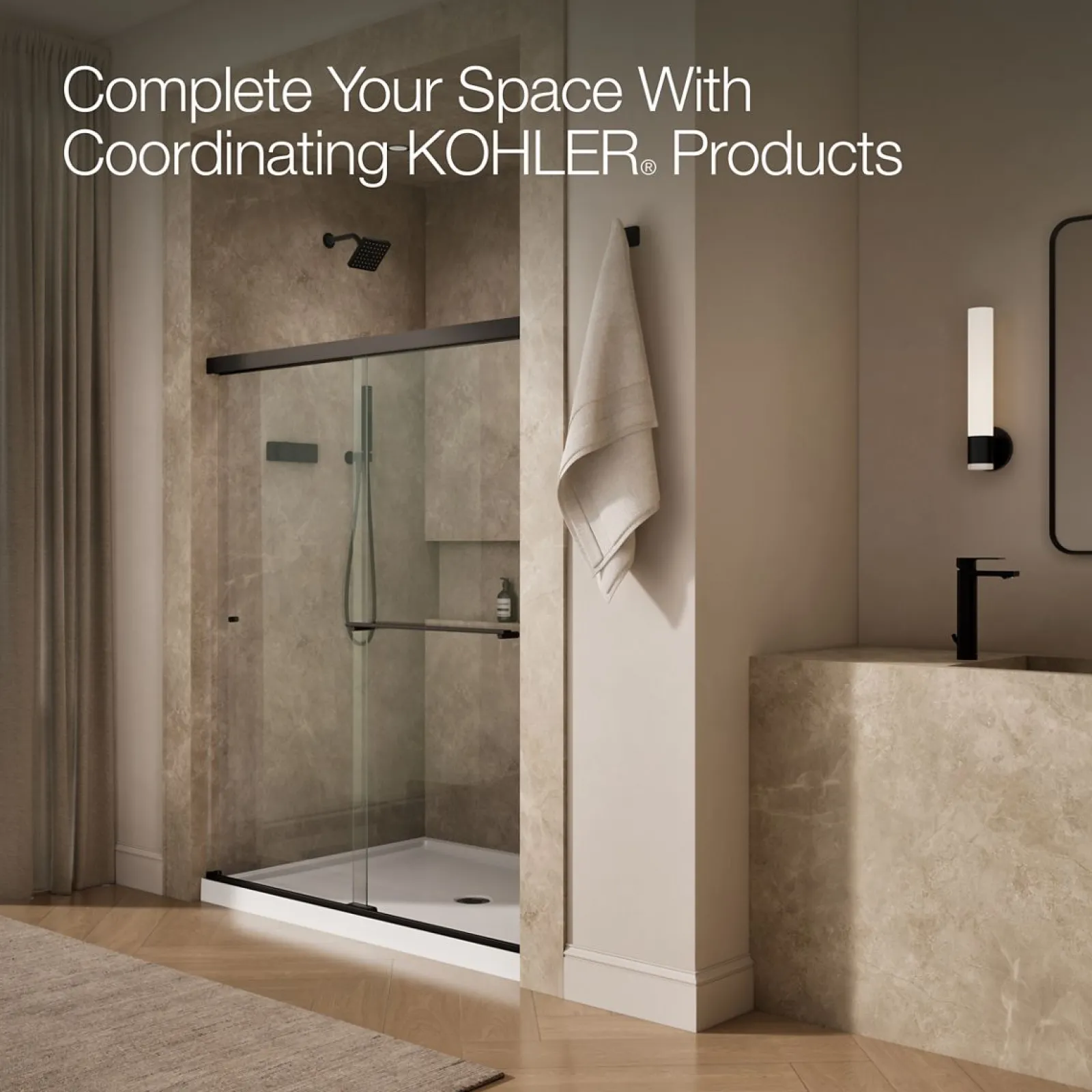 55-5/8"-59-5/8" W x 70" H bypass shower door with 5/16"-thick Crystal Clear glass^Kohler Clearance