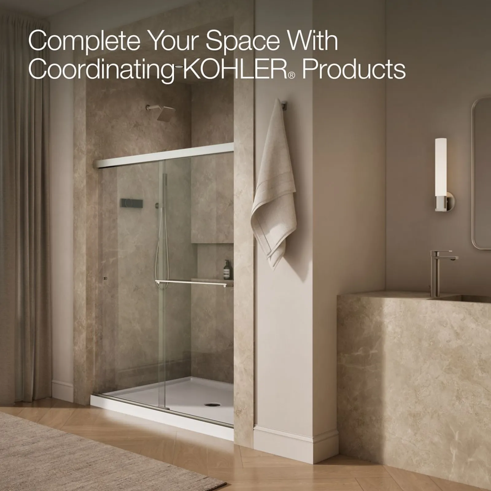 55-5/8"-59-5/8" W x 70" H bypass shower door with 5/16"-thick Crystal Clear glass^Kohler Clearance