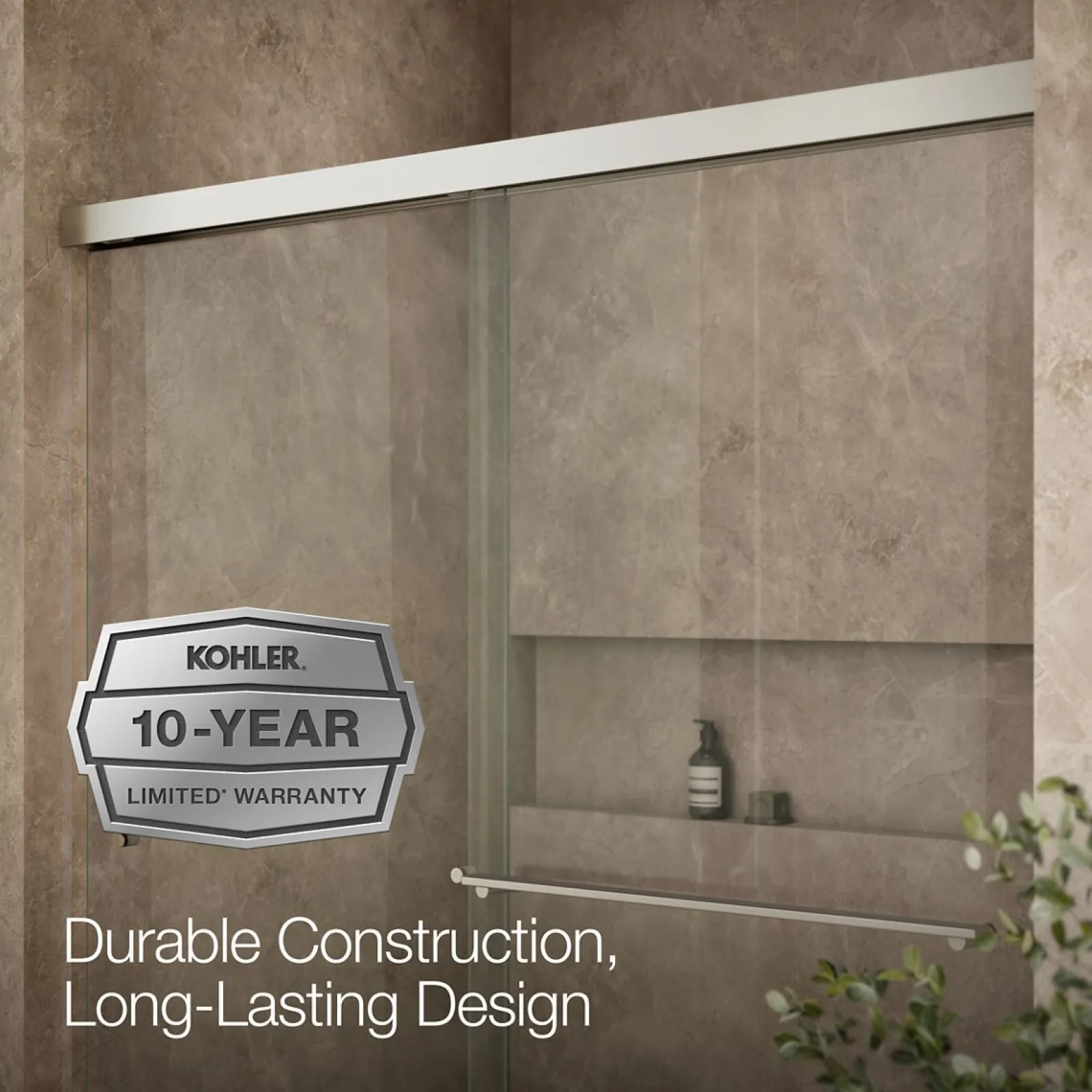 55-5/8"-59-5/8" W x 70" H bypass shower door with 5/16"-thick Crystal Clear glass^Kohler Clearance