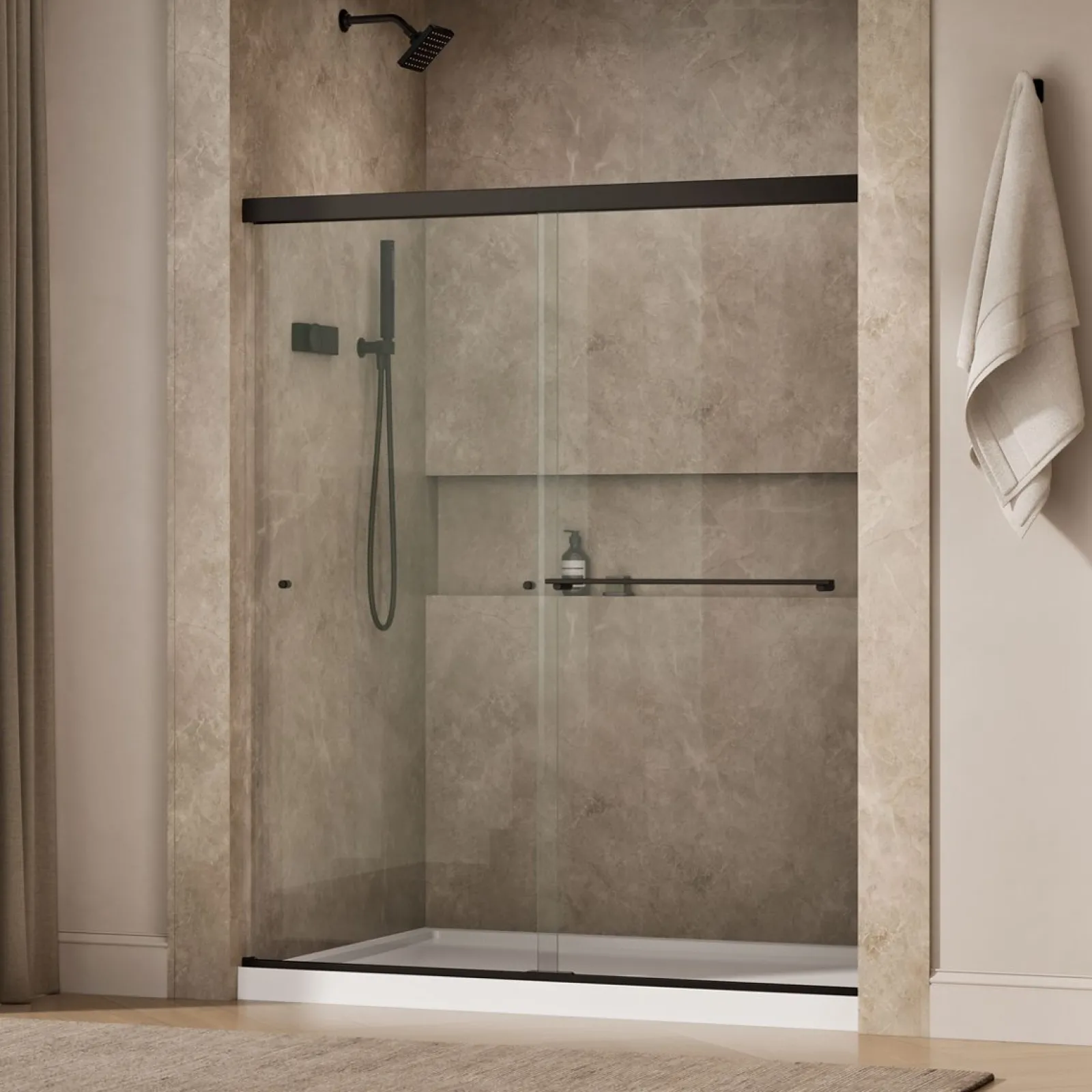 55-5/8"-59-5/8" W x 70" H bypass shower door with 5/16"-thick Crystal Clear glass^Kohler Clearance
