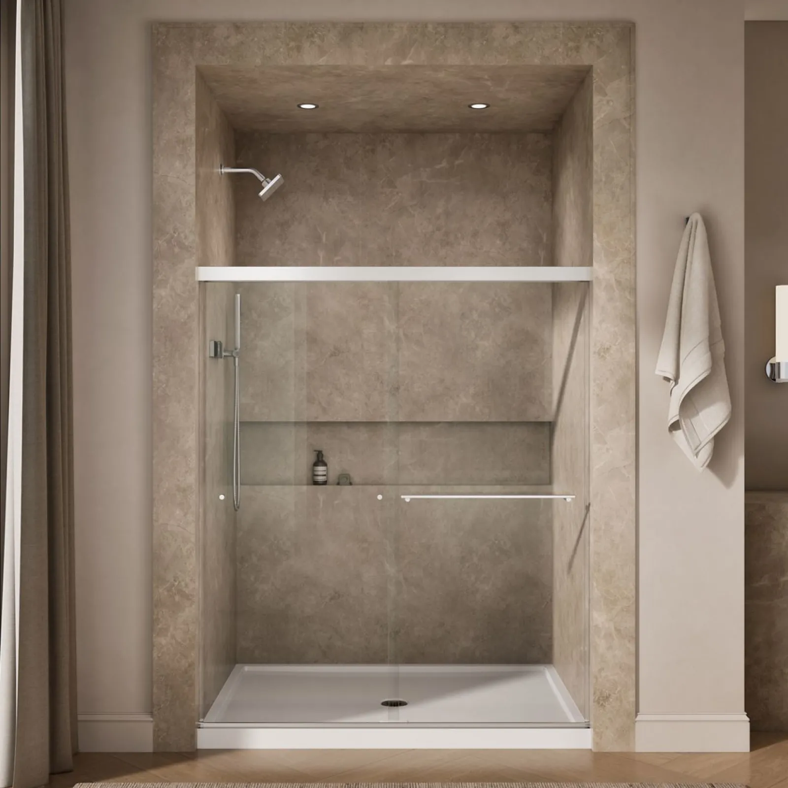 55-5/8"-59-5/8" W x 70" H bypass shower door with 5/16"-thick Crystal Clear glass^Kohler Clearance
