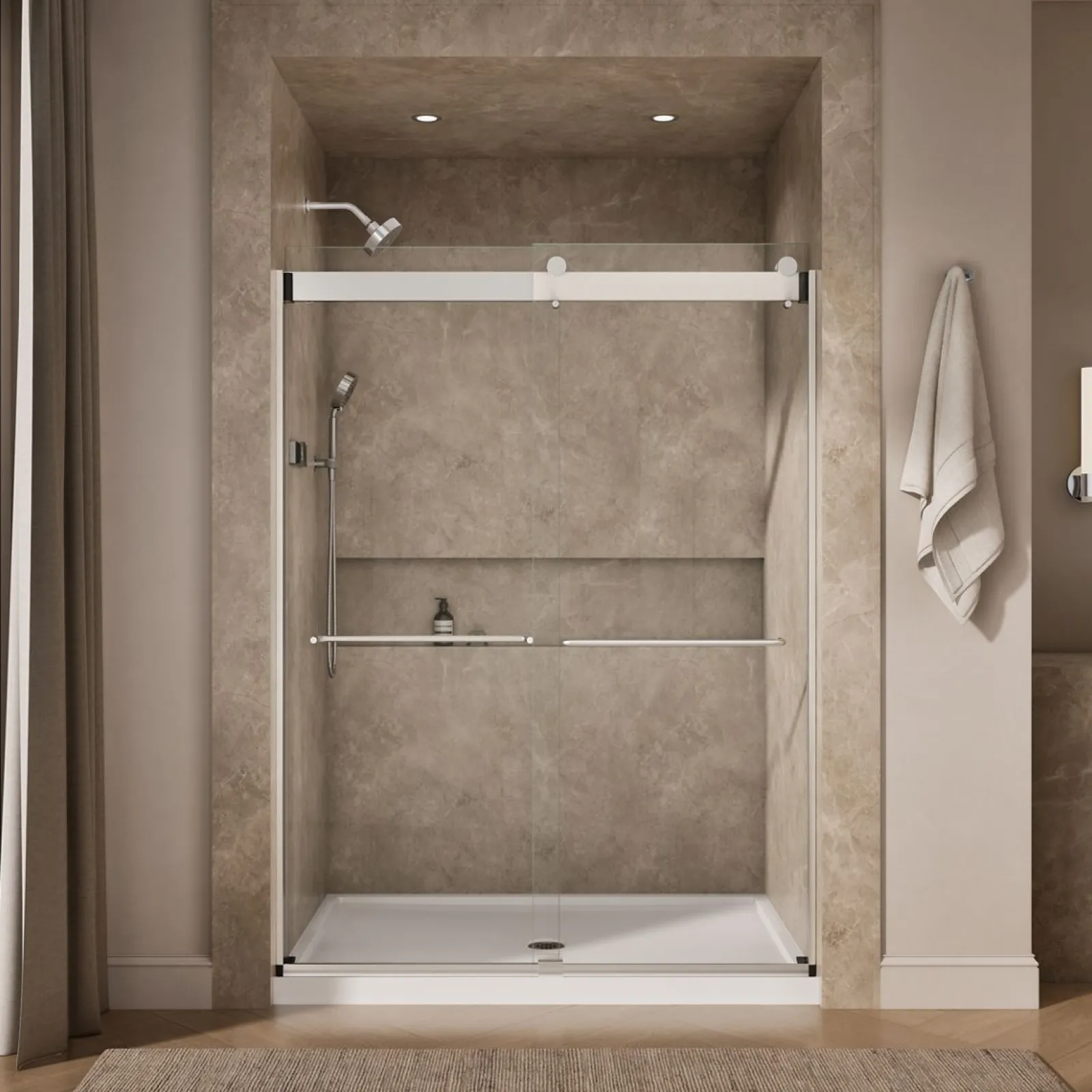 54"-60" W x 80-1/4" H bypass shower door with 3/8"-thick Crystal Clear glass^Kohler Outlet