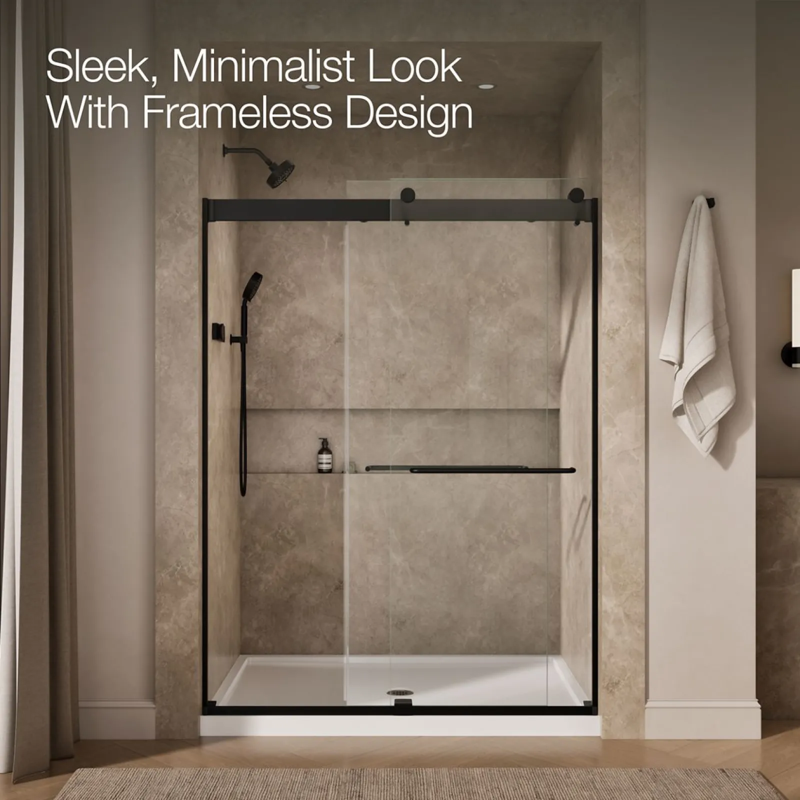 54"-60" W x 80-1/4" H bypass shower door with 3/8"-thick Crystal Clear glass^Kohler Outlet