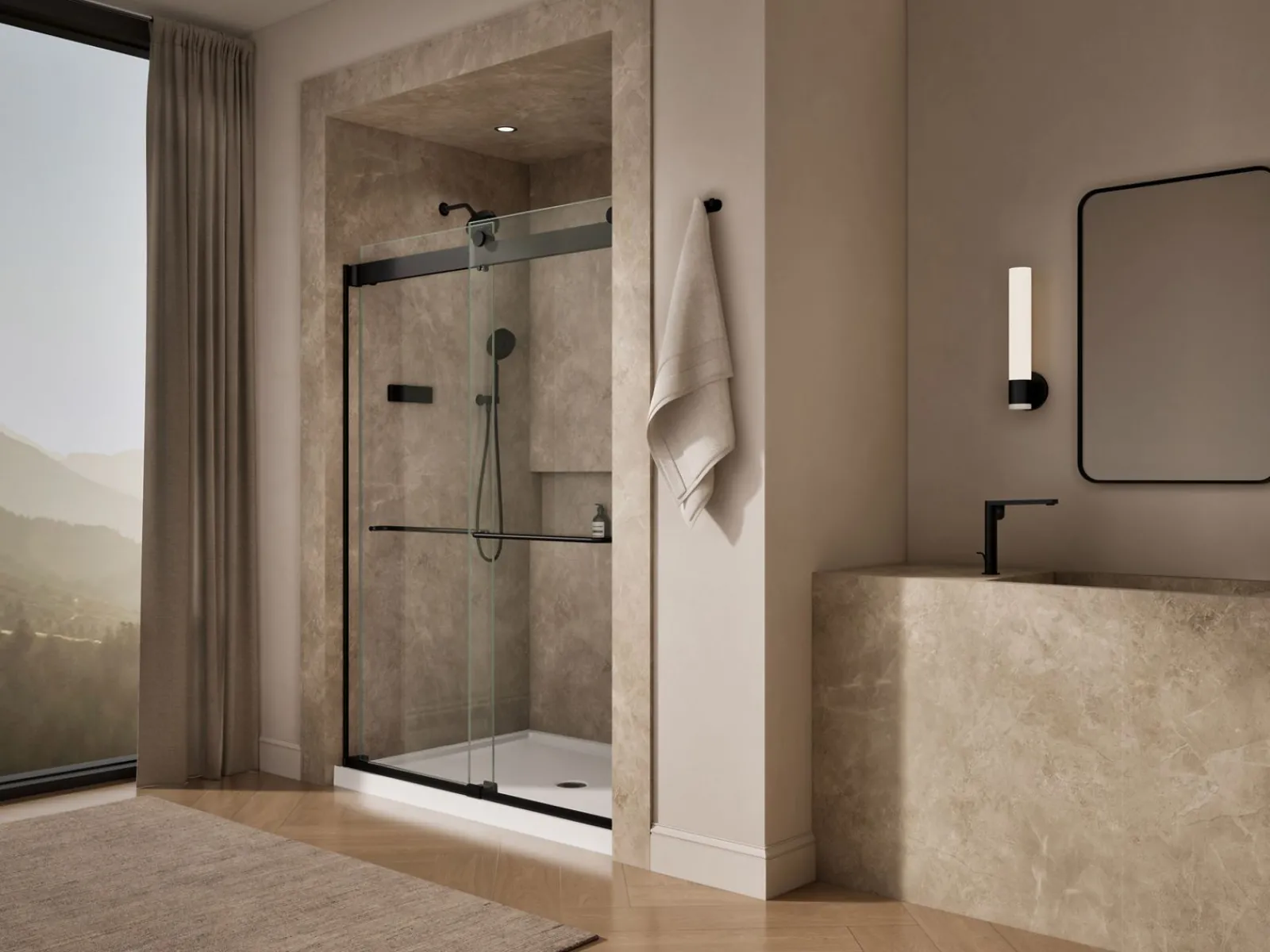 54"-60" W x 80-1/4" H bypass shower door with 3/8"-thick Crystal Clear glass^Kohler Outlet